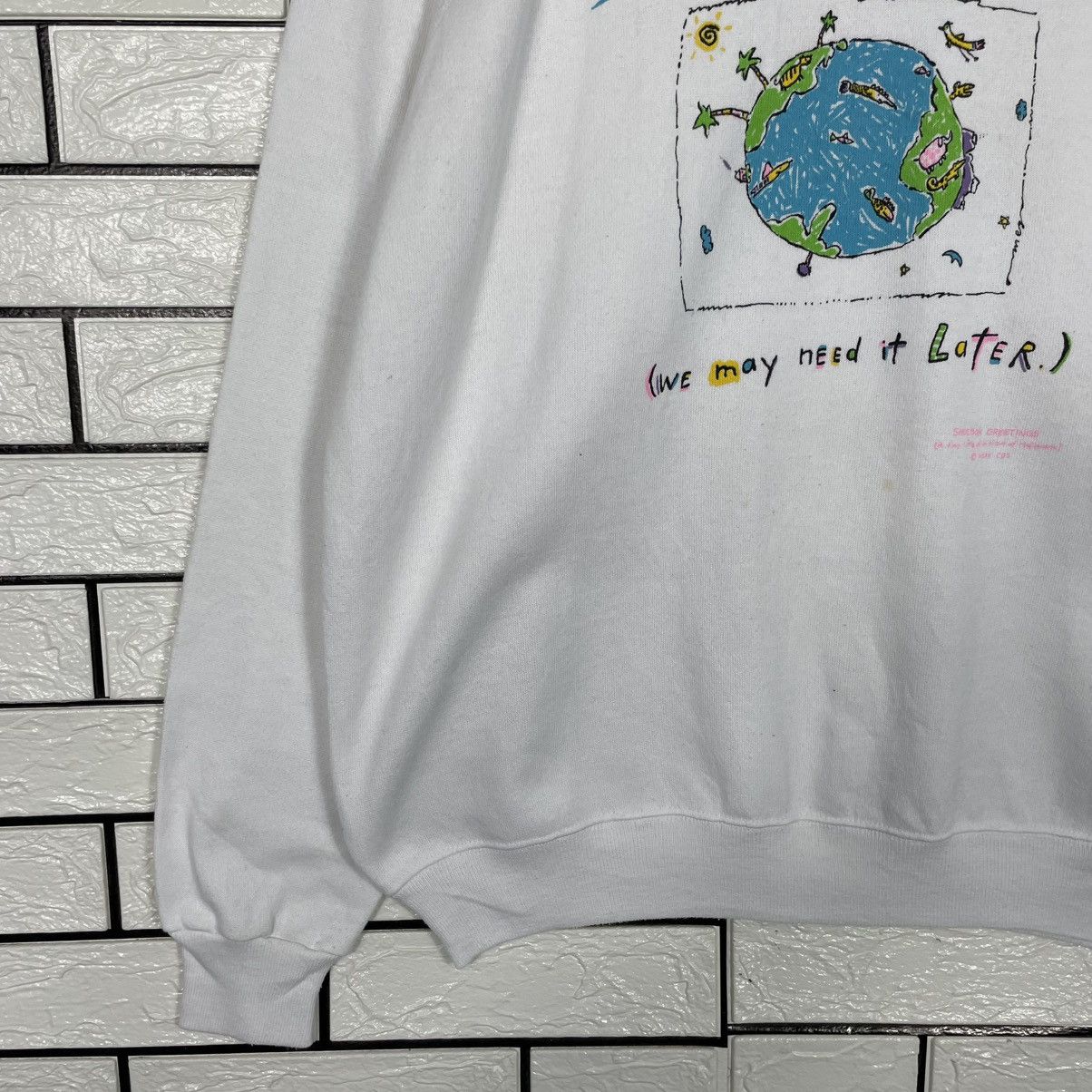 Hanes Vintage Save The World Crewneck White Sweatshirt Size US XL / EU 56 / 4 - 3 Thumbnail