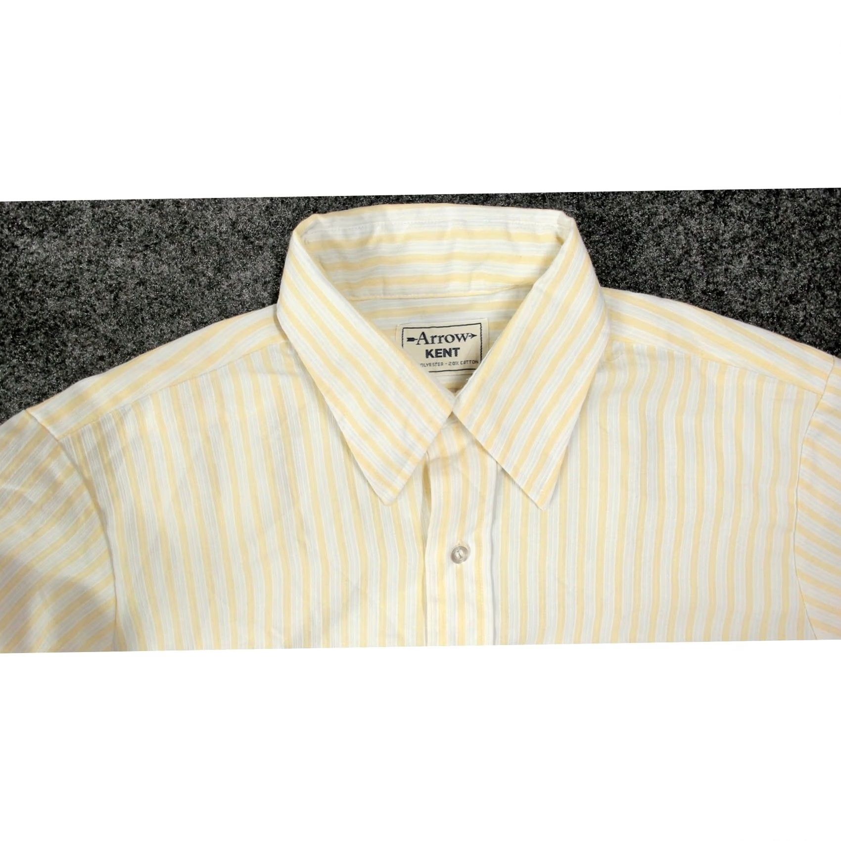 Arrow VINTAGE Arrow Kent Disco Shirt Men M Short Sleeve Striped Ribbed Point Collar Beige Yellow+" Size US M / EU 48-50 / 2 - 6 Thumbnail