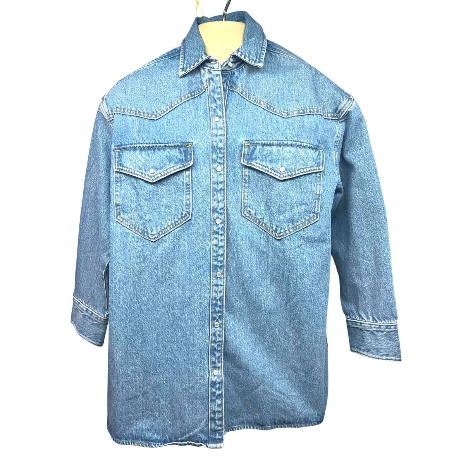 Levi's Levis Sawtooth Denim Pearl Snap Up Shirt Small Flap Pockets Size US S / EU 44-46 / 1 - 1 Thumbnail