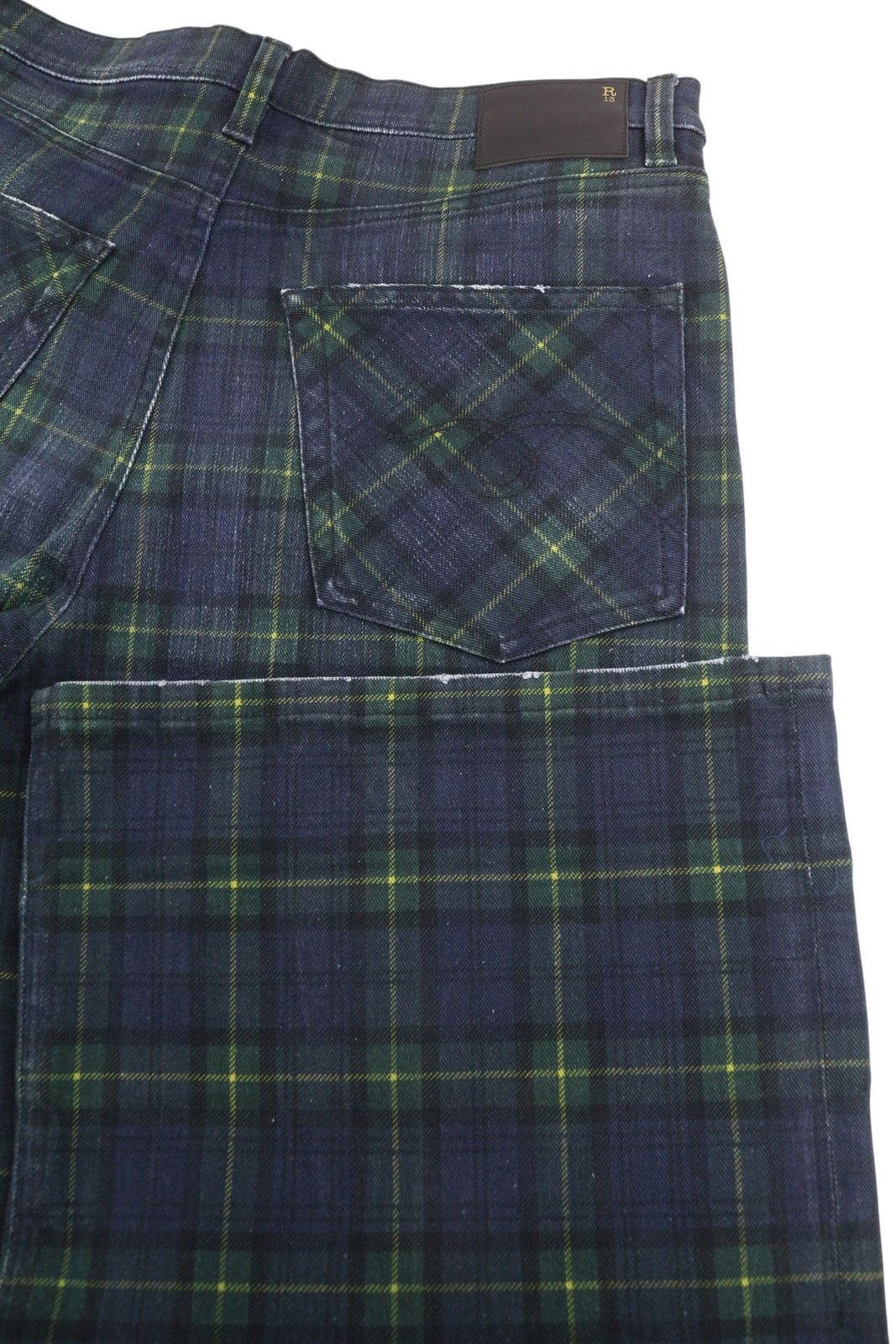 R13 LISA BAGGY 27 Tartan Wide Faded Jeans 88530 Size 27" / US 4 / IT 40 - 6 Thumbnail