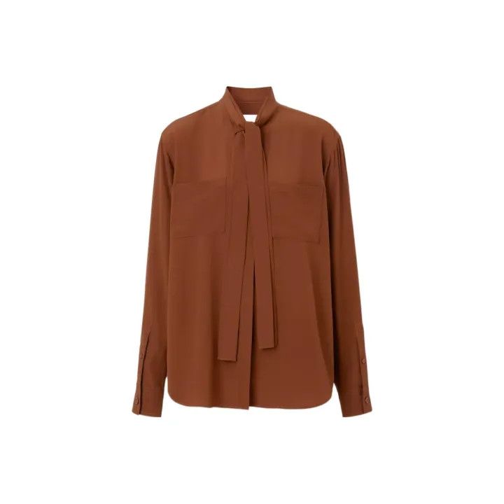 Burberry Burberry Brown Silk Tied Long Sleeve Shirt 0079 Size M / US 6-8 / IT 42-44 - 1 Thumbnail