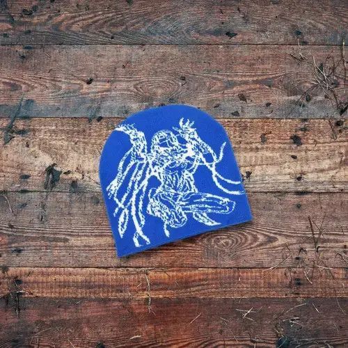 Japanese Brand × Vintage 🔥☠️ Japanese style Beanie hat Fallen Angel pattern y2k RARE Size ONE SIZE - 2 Thumbnail