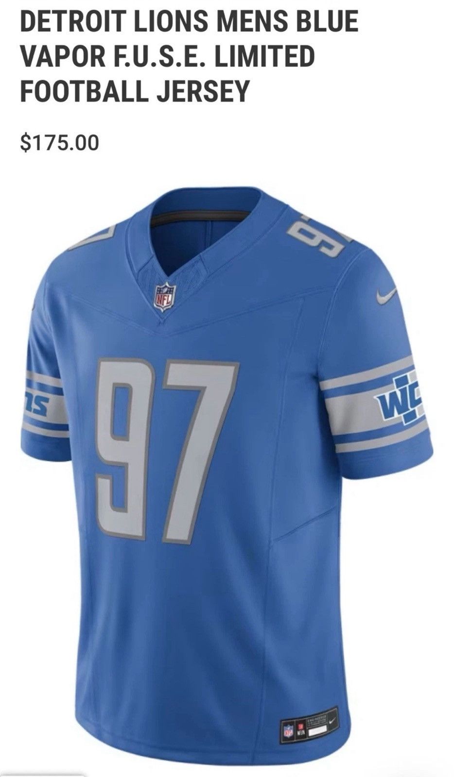 Nike 2023 Detroit Lions Vapor F.US.E. Limited Football Size US XXL / EU 58 / 5 - 3 Thumbnail