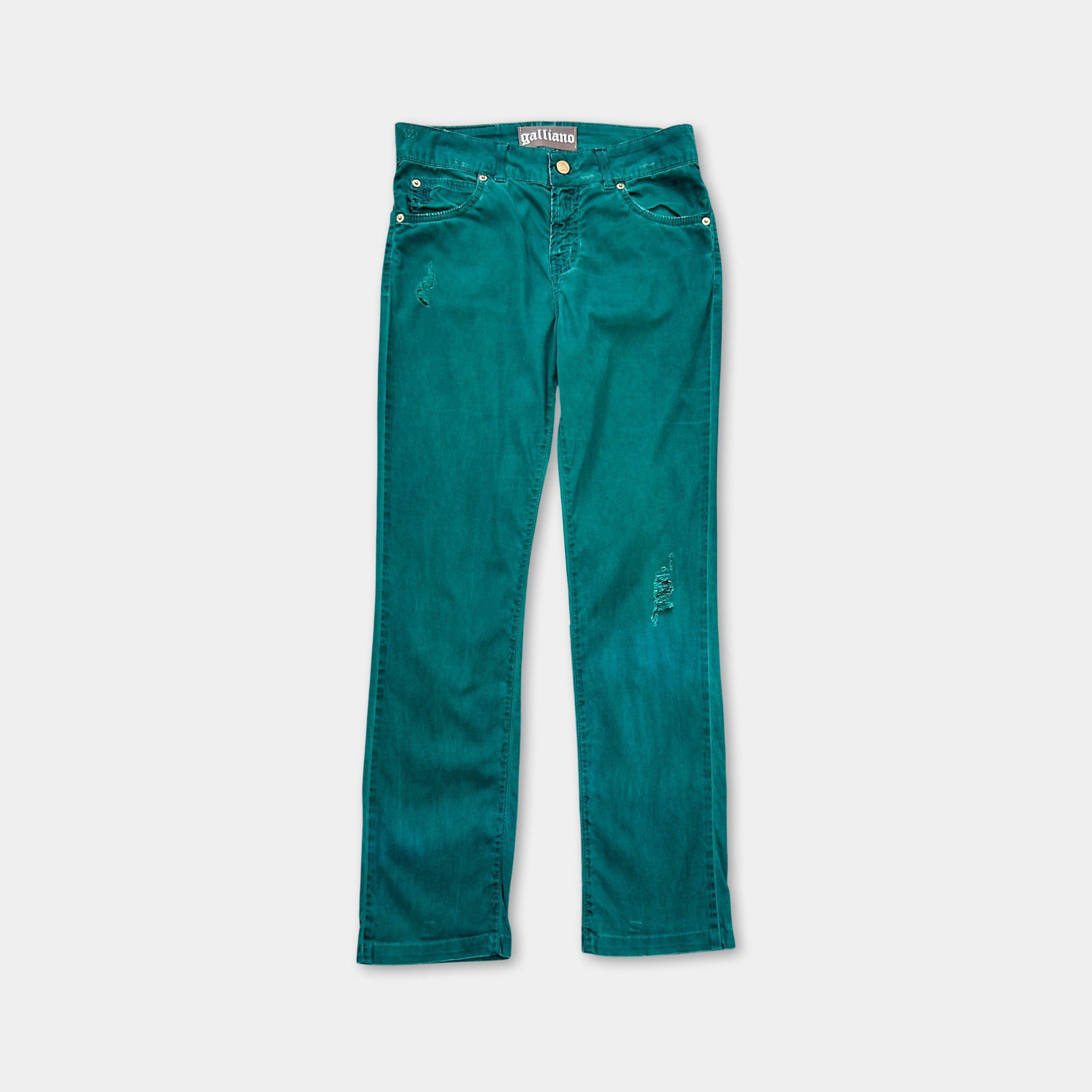 John Galliano Galliano 2000s Distressed Turquoise Jeans Size 27" / US 4 / IT 40 - 1 Thumbnail