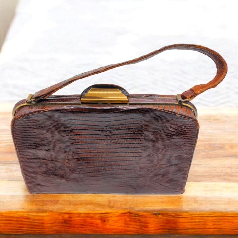 Vintage Deitsch Brown Lizard Reptile Leather Handbag 1950s Vintage Size ONE SIZE - 1 Thumbnail
