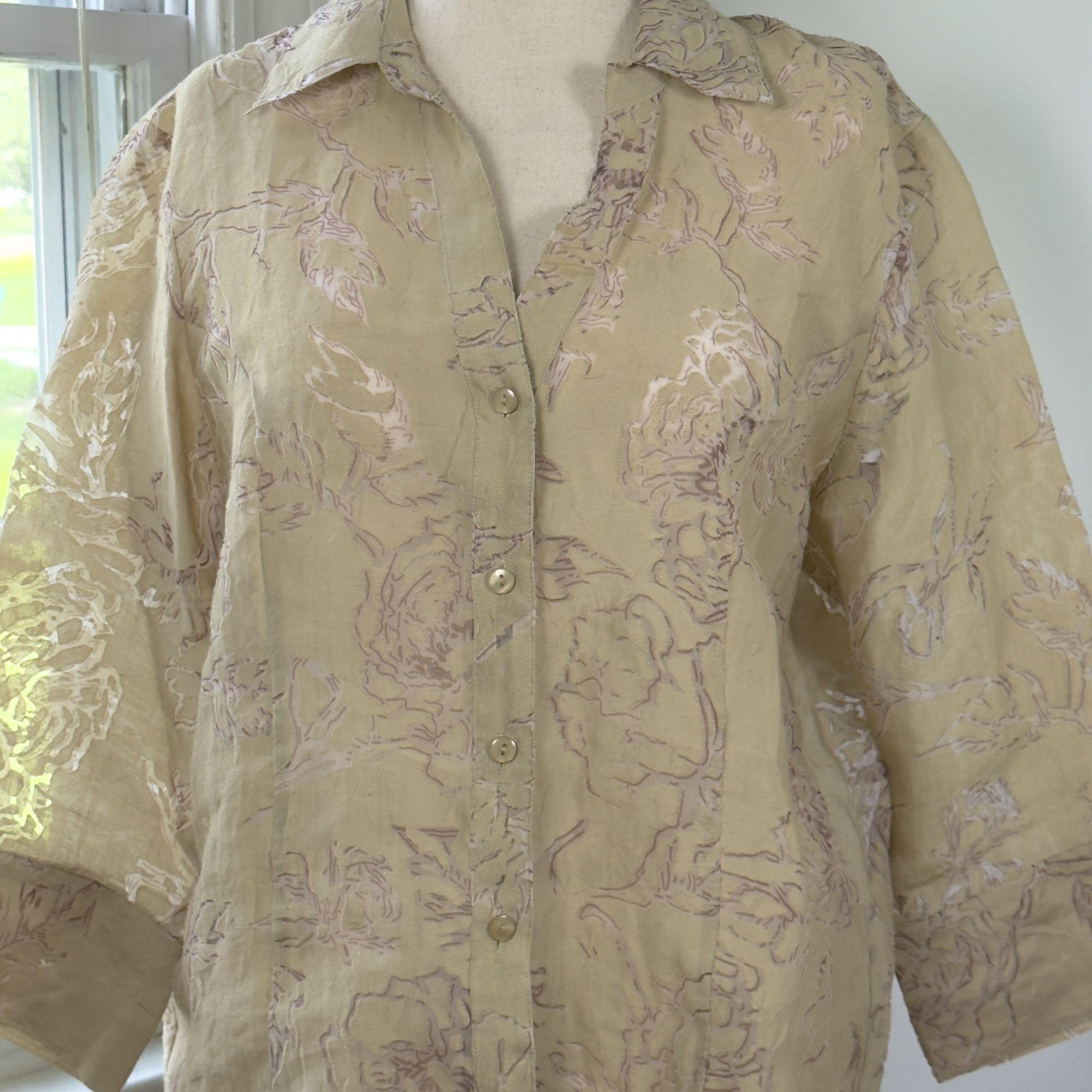 Vintage Vintage Sarah Bentley Floral Cream Button Down Shirt XL Size XL / US 12-14 / IT 48-50 - 3 Thumbnail