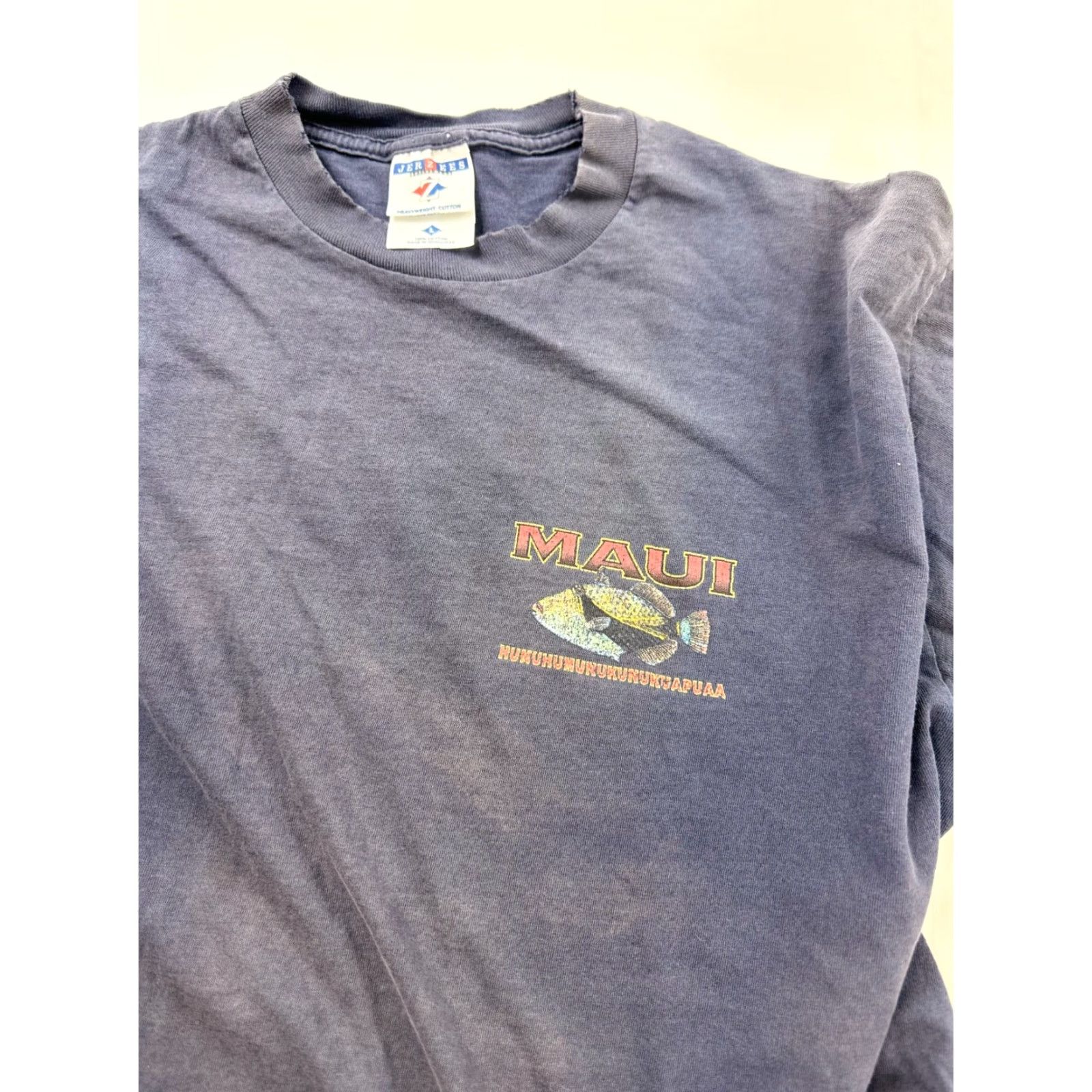 Jerzees Maui Hawaii Shirt Mens Large Navy 100% Cotton Jerzees Tee Graphic Print Humuhumunukunukuapuaa Shirt Size US L / EU 52-54 / 3 - 4 Thumbnail