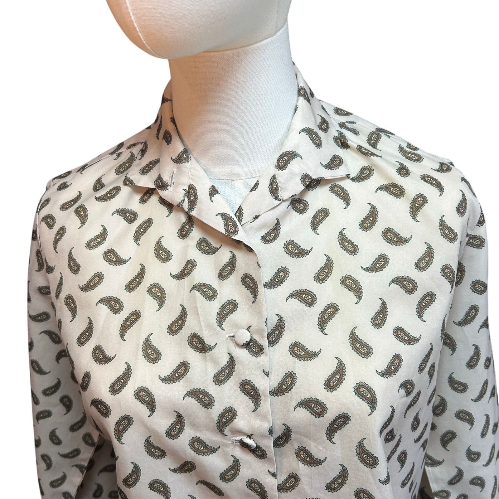 Handmade VTG 90s White Green Paisley Top Cloth Button Whimsigoth Boho Size M / US 6-8 / IT 42-44 - 16 Thumbnail
