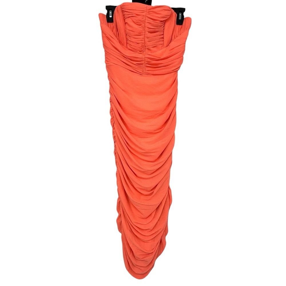 NOCTURNE NOCTURNE SPARKLY DRAPED RUCHED STRAPLESS DRESS SALMON ORANGE Size S / US 4 / IT 40 - 3 Thumbnail