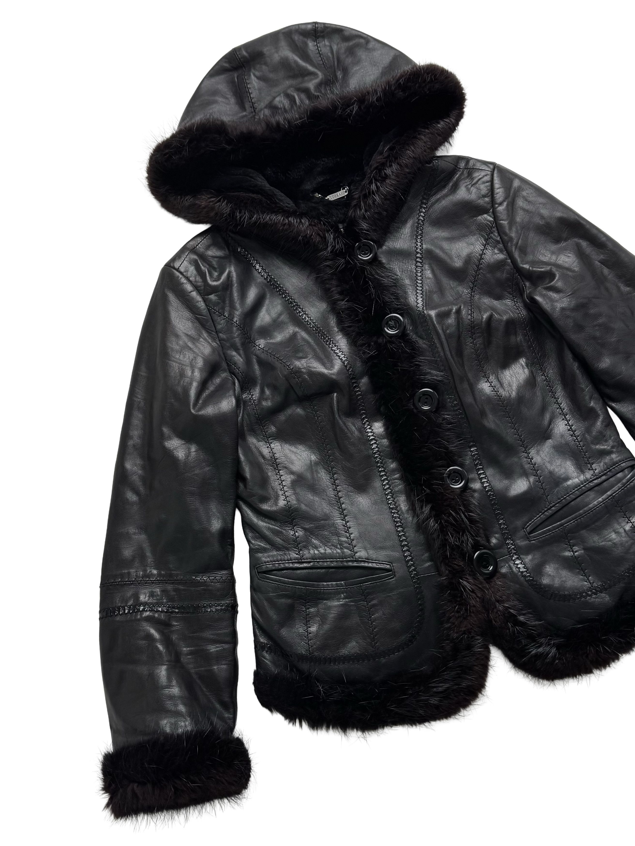 Vintage Vintage Cropped Leather Hooded Jacket Size L / US 10 / IT 46 - 7 Thumbnail