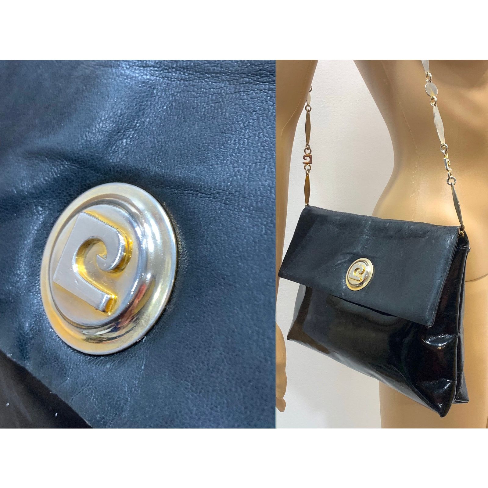 Pierre Cardin 60s MOD Pierre Cardin Black Patent Leather Bag Logo Chain Size ONE SIZE - 4 Thumbnail