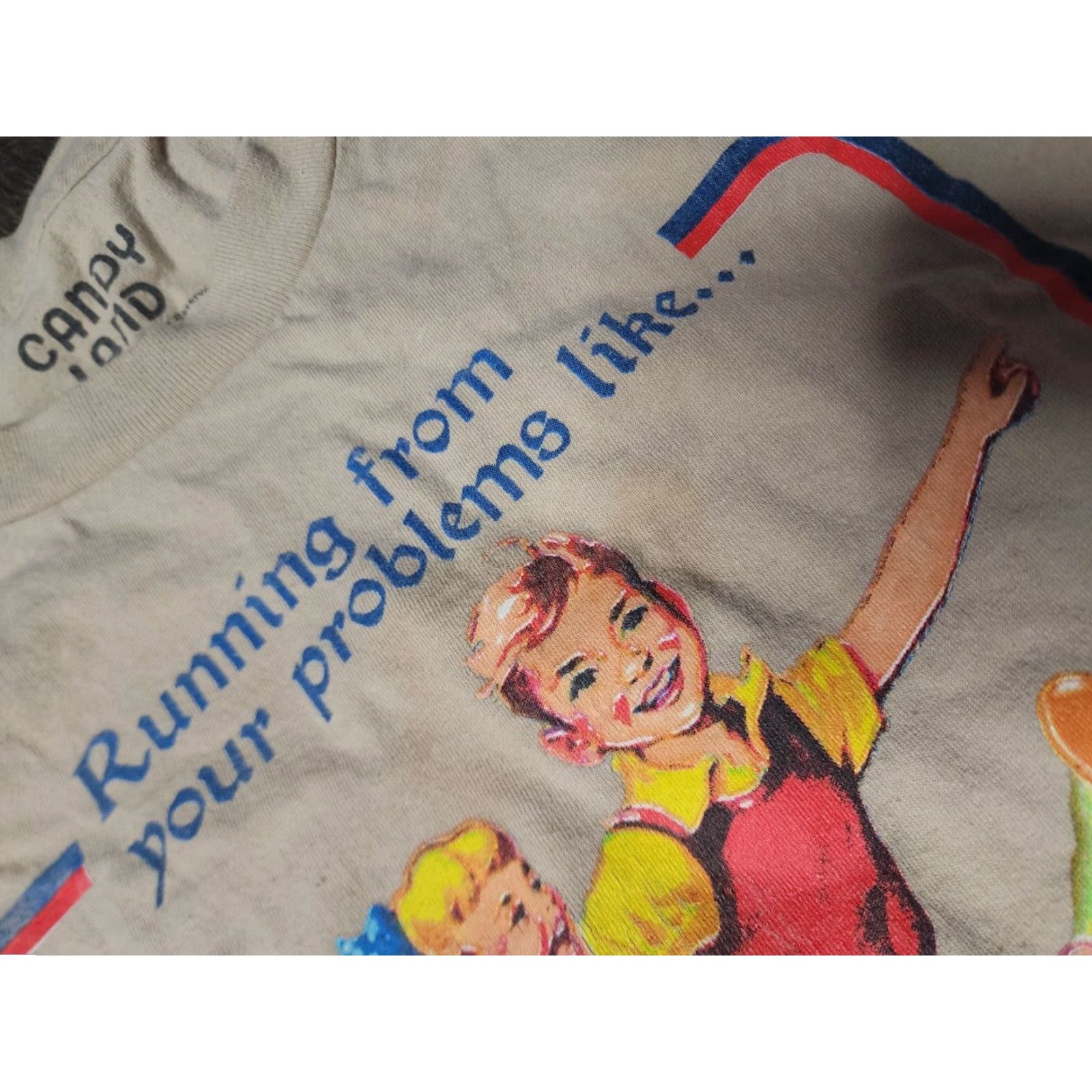 Vintage Mens XL Beige Candy Land Funny T Shirt Short Sleeve Crew Neck Distressed Board Game Tee Size US XL / EU 56 / 4 - 5 Thumbnail