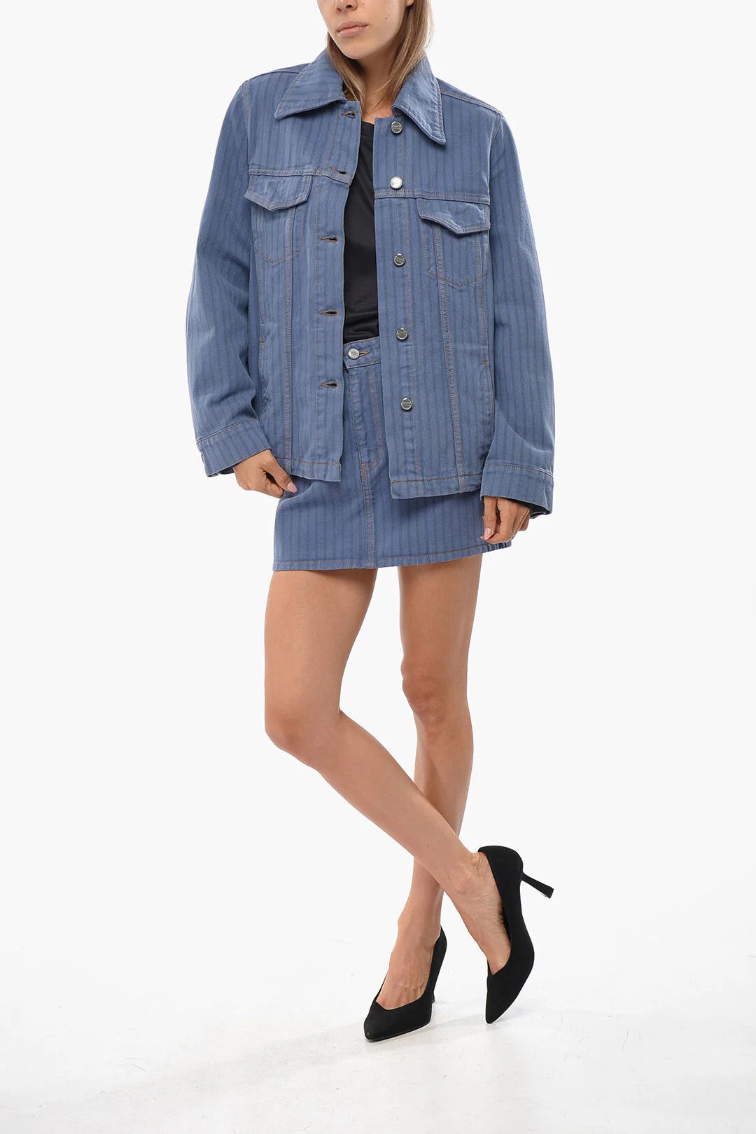 Ganni og1mm0426 Striped Denim Jacket in Blue Size M / US 6-8 / IT 42-44 - 4 Thumbnail