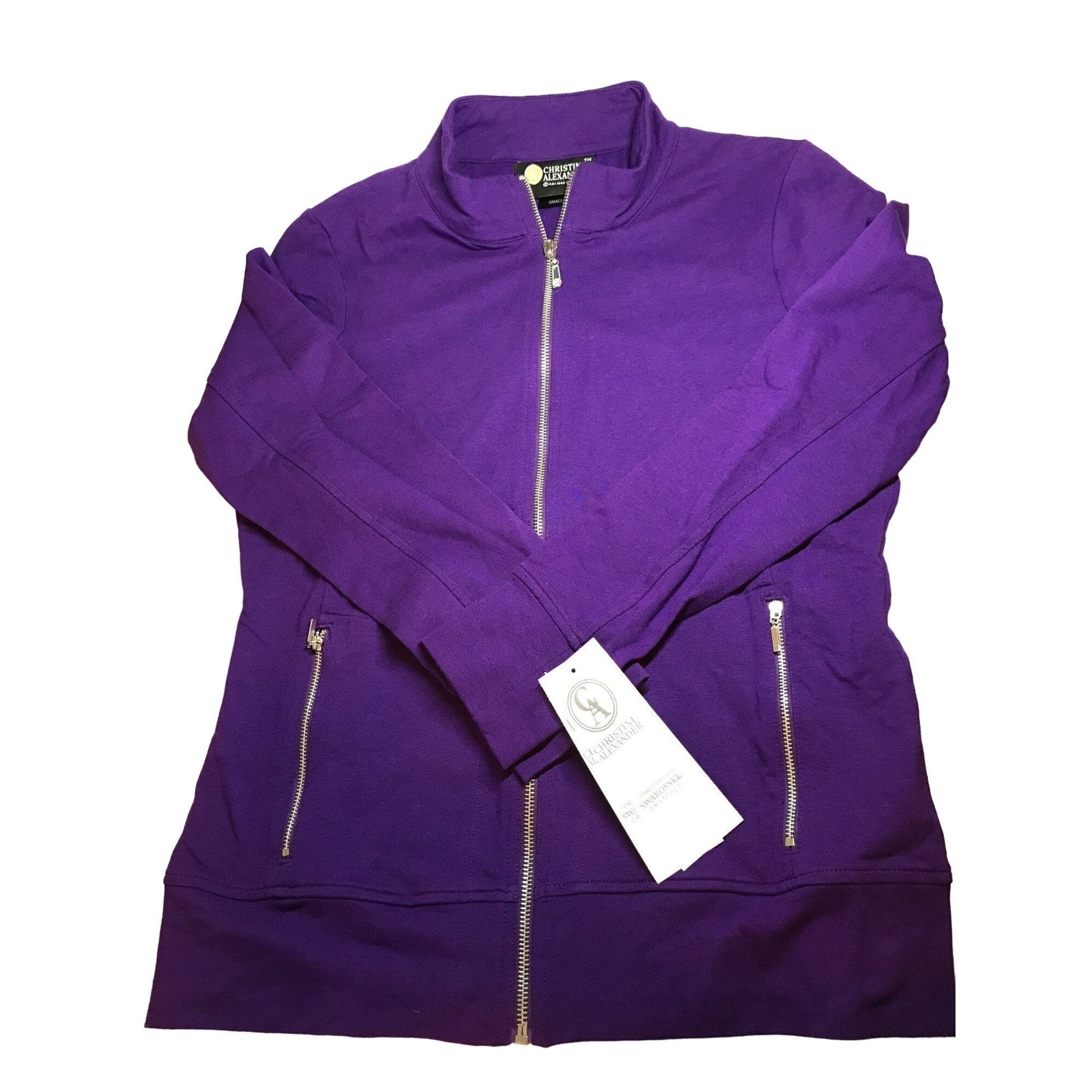 Designer Christine Alexander SMALL PURPLE Cotton Track Jacket Exercis Size S / US 4 / IT 40 - 1 Thumbnail