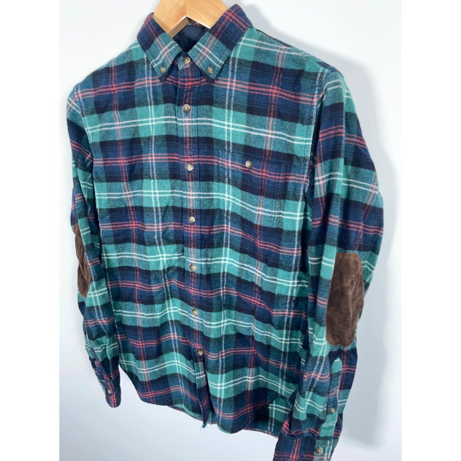 J.Crew VINTAGE J.CREW Wool Blend Flannel Shirt Men's Medium Green Plaid Suede Elbow Patches Size US M / EU 48-50 / 2 - 4 Thumbnail