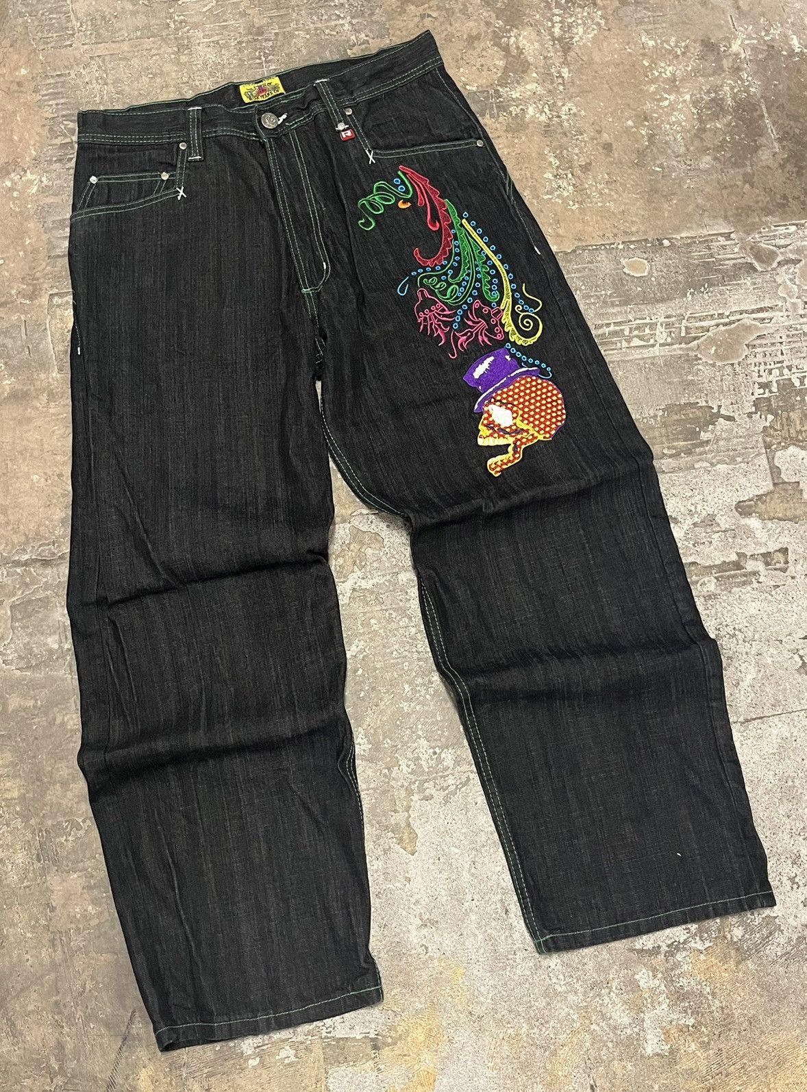 Y2k baggy fit embroidery jnco style jeans hype opium - Denim