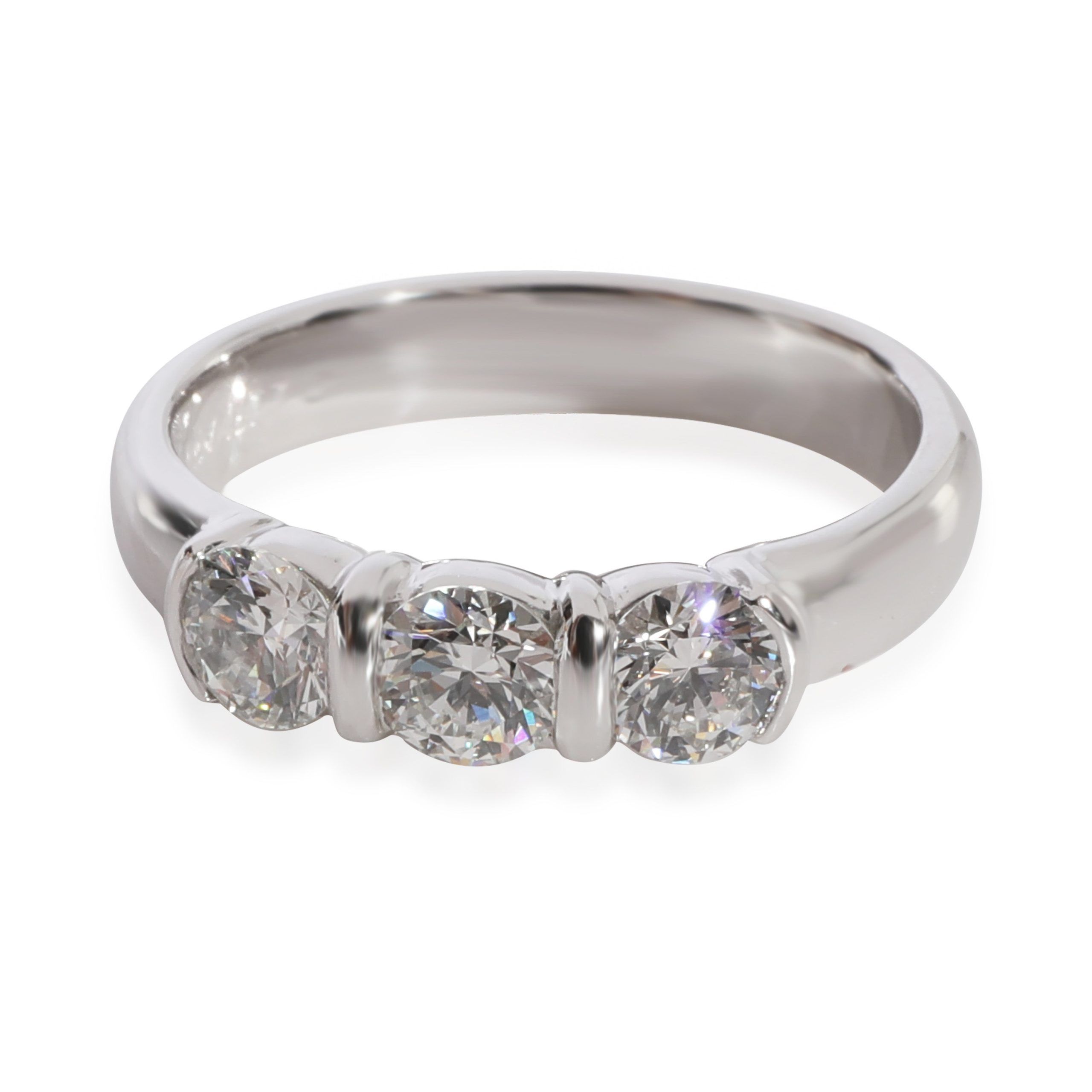 image of Tiffany Co Tiffany & Co. Diamond 3 Stone Bar Set Ring In Platinum 0.83 Ctw in Silver, Women's