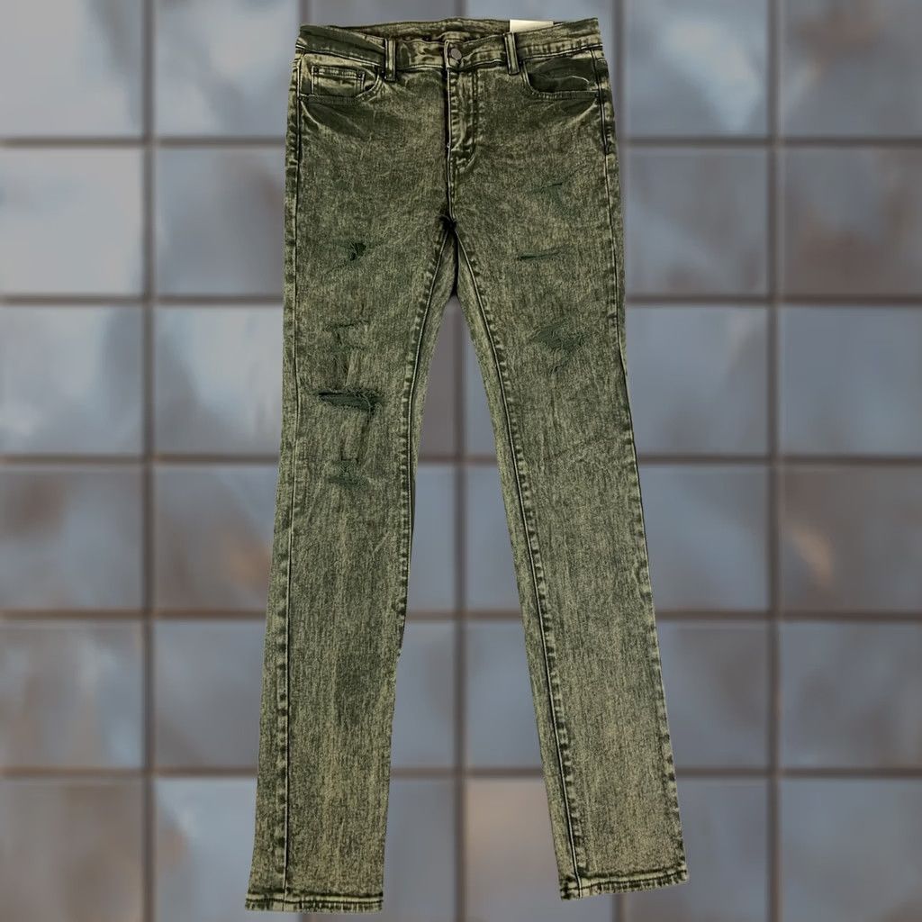 MNML MNML X369 Stretch Skinny Denim Jeans Mens 33x33 Green Olive Acid Wash Size US 33 - 1 Thumbnail
