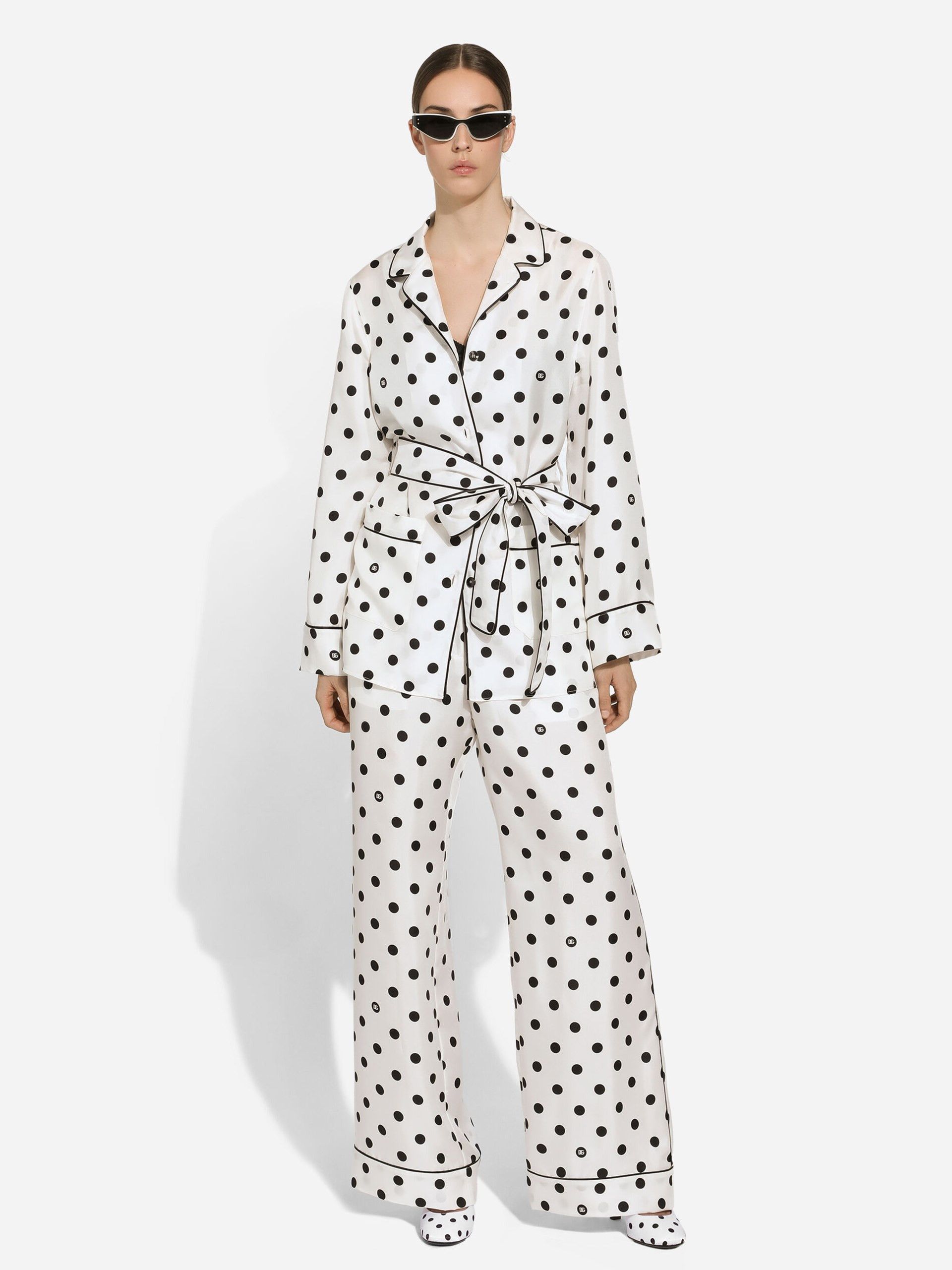 Dolce & Gabbana o1s22i1n1024 Silk Polka Dot Shirt in White Size M / US 6-8 / IT 42-44 - 3 Thumbnail
