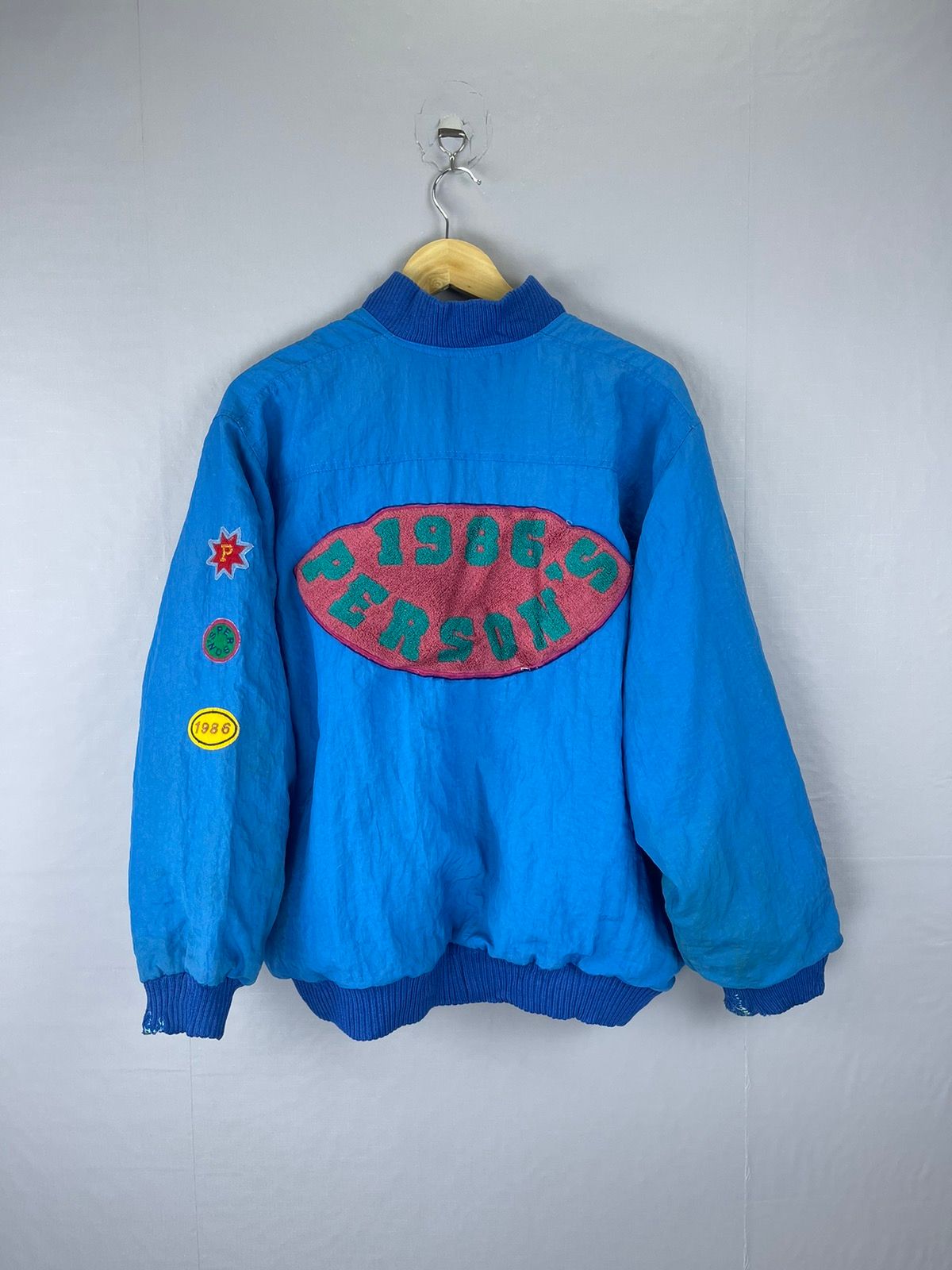 Pre-owned Bomber Jacket X Persons Vintage Person's 1986 Big Carpet Patches Bomber Jacket In Blue