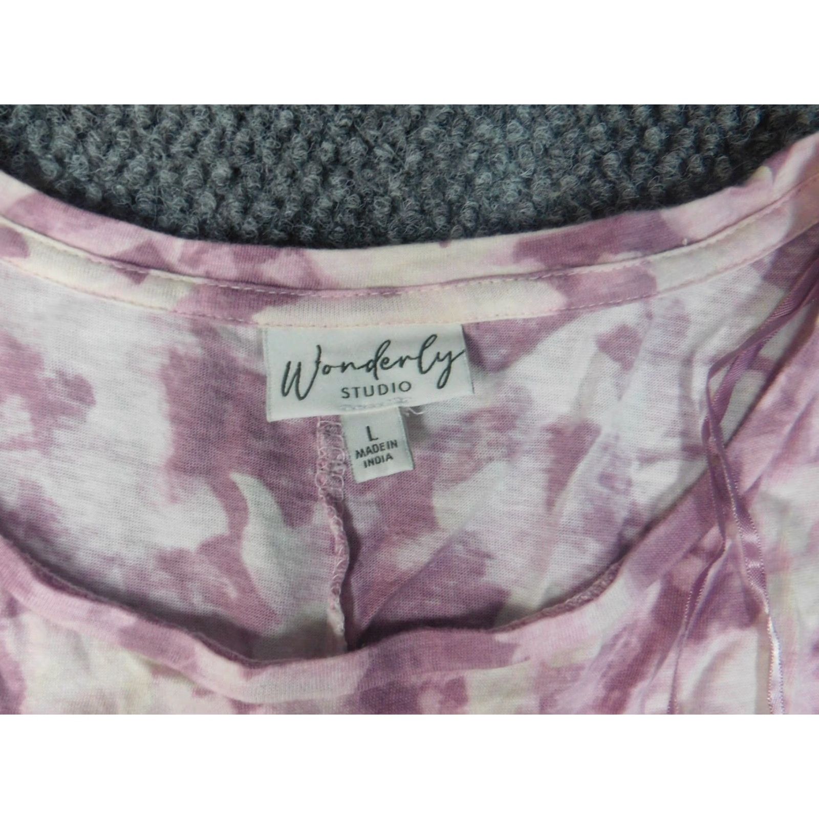 Vintage Wonderly Womens Blouse L Purple Crew Neck Short Sleeve Cotton Rayon Pullover Stretch Casual Regular Classic Basic Size L / US 10 / IT 46 - 5 Thumbnail