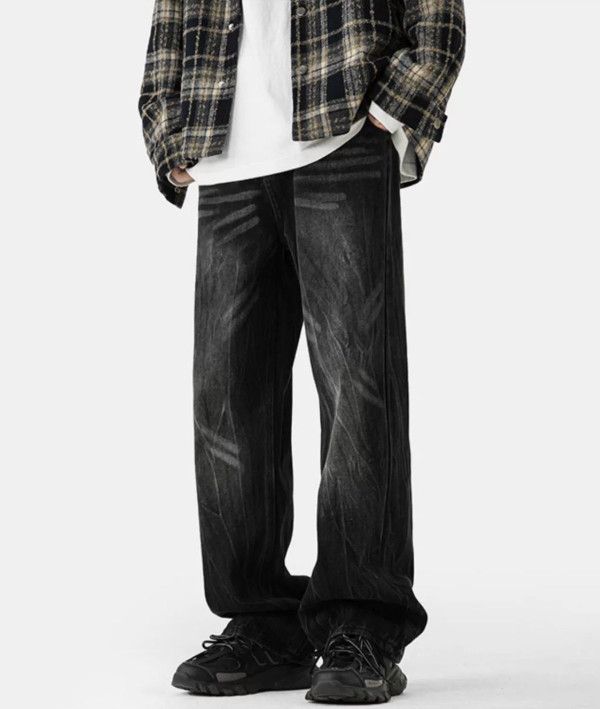 Japanese Brand Washed men's high street straight loose wide-leg retro jeans Size US 32 / EU 48 - 3 Thumbnail