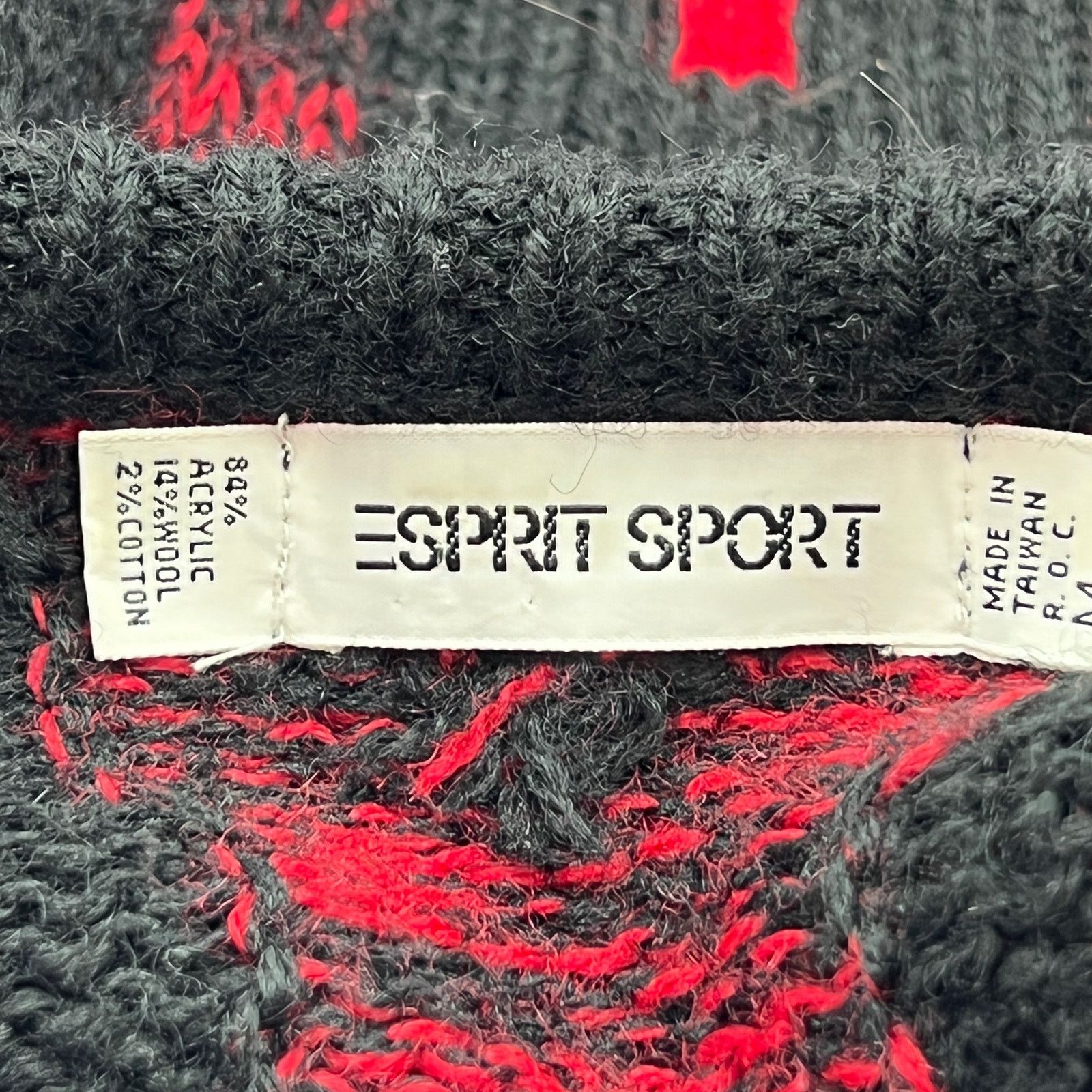 ESPIRIT × Vintage Espirit Sport Sweater Diamonds Motif Black Knit Pullover Size US M / EU 48-50 / 2 - 3 Thumbnail