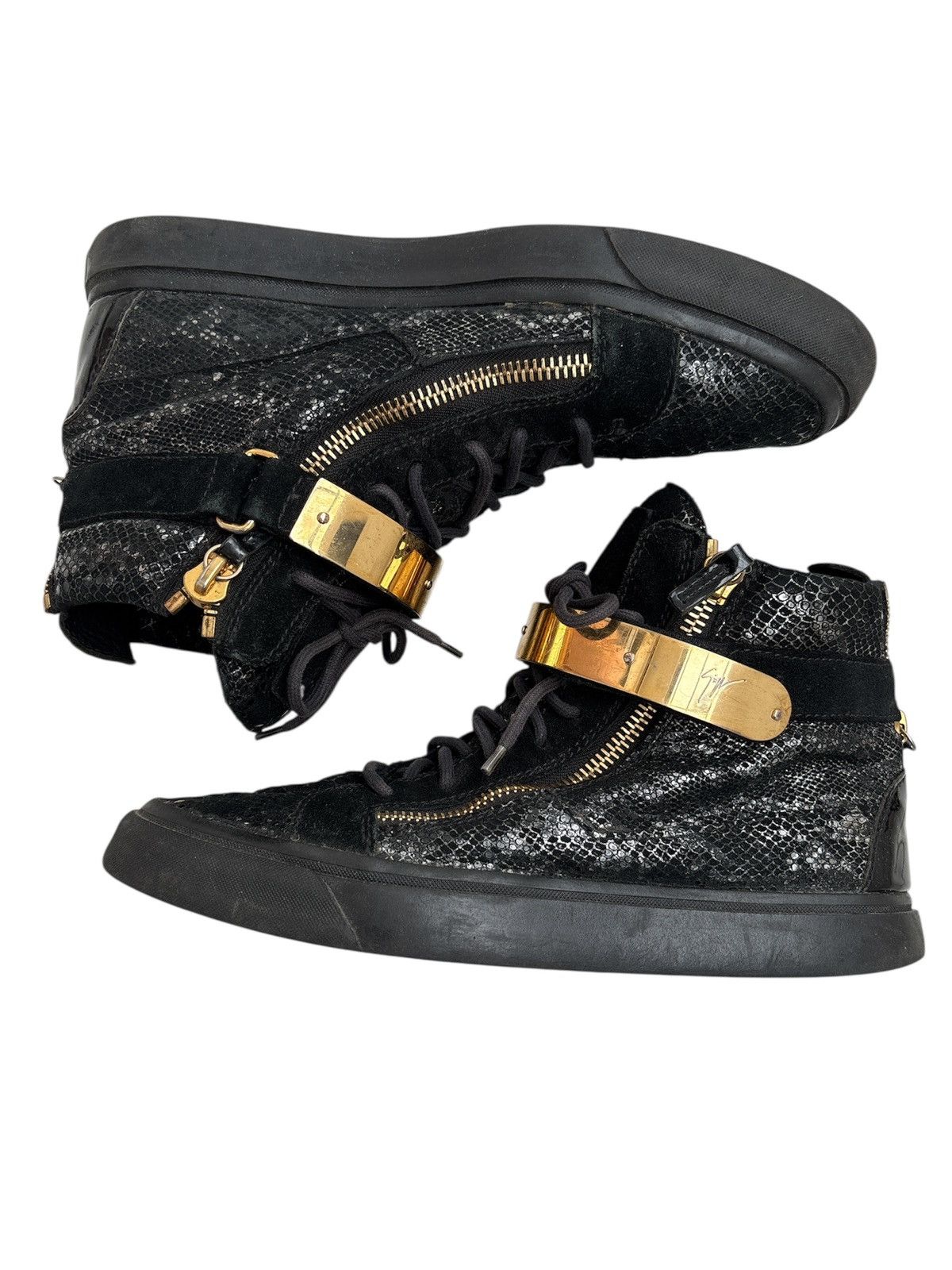 Giuseppe Zanotti Python Embossed Gold Strap Sneakers Size US 9 / EU 42 - 3 Thumbnail