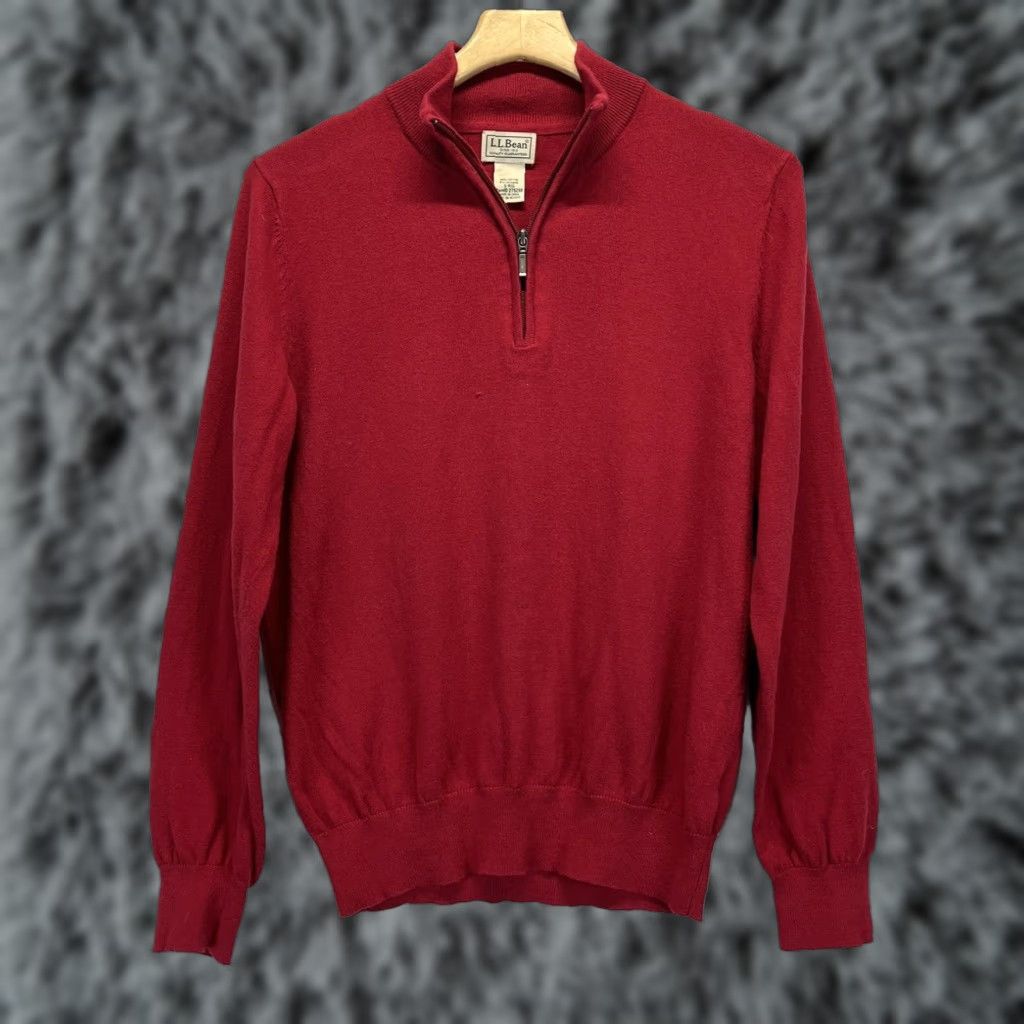 Vintage L.L. Bean Mens 1/4 Zip Sweater Small Red Cotton Cashmere Blend Pullover Fall Winter Walking Size US S / EU 44-46 / 1 - 1 Thumbnail