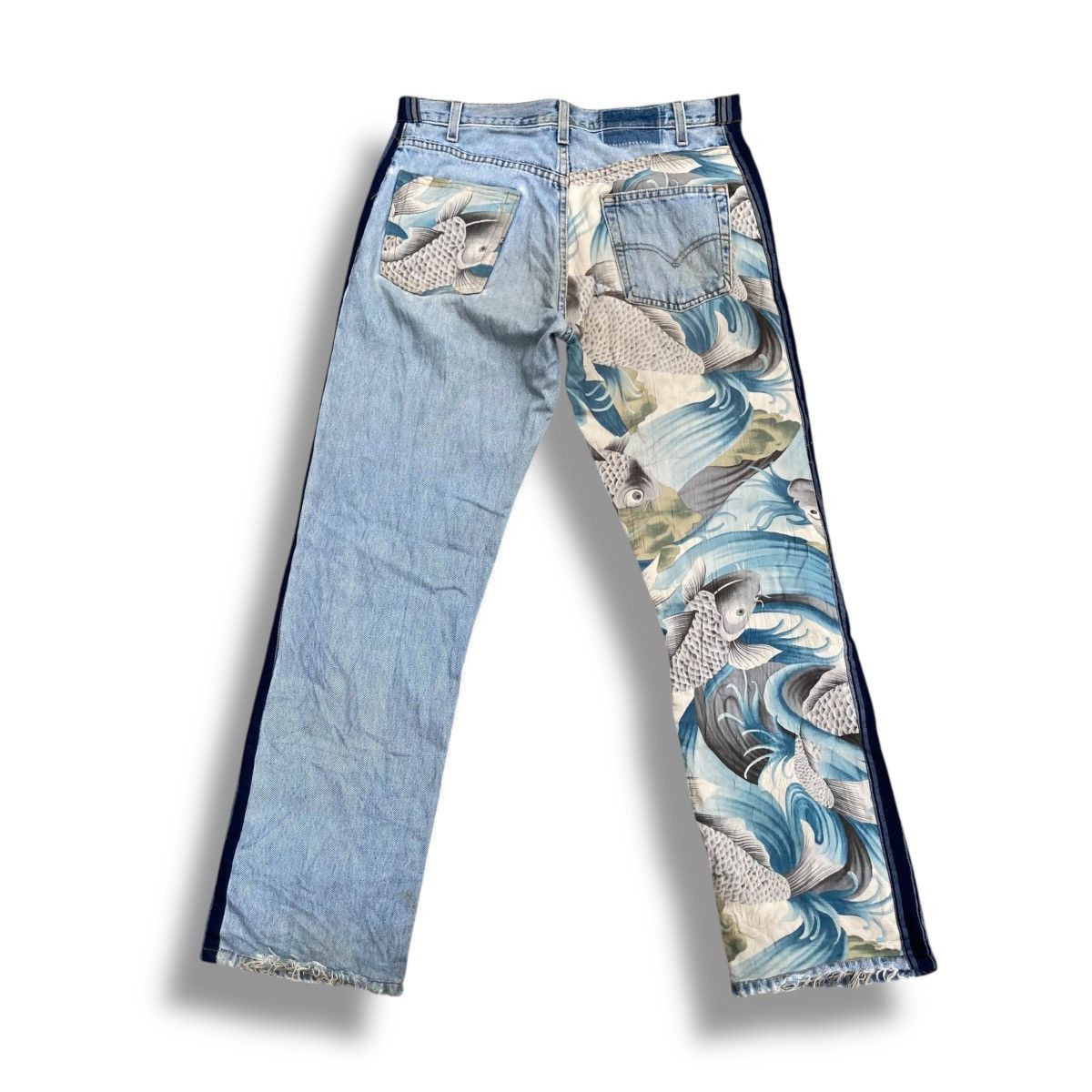Handmade 🇯🇵 BLUESHADU JAPANESE KOI FISH DISTRESSED DENIM PANTS Size US 33 - 1 Thumbnail