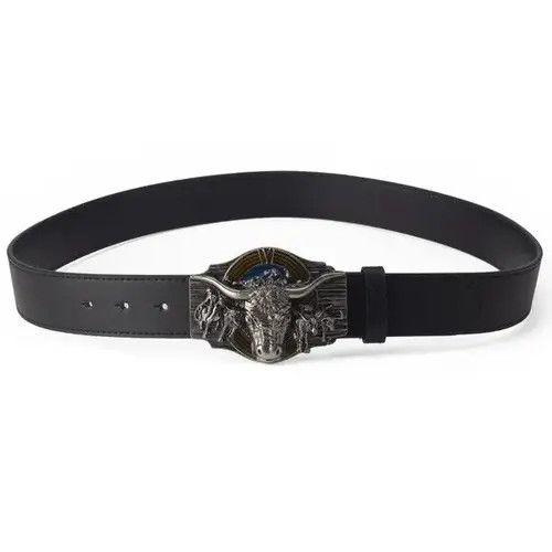 Indigo × Japanese Brand Belts Skull Bull Ox Horn Men Leather Belt Size ONE SIZE - 3 Thumbnail