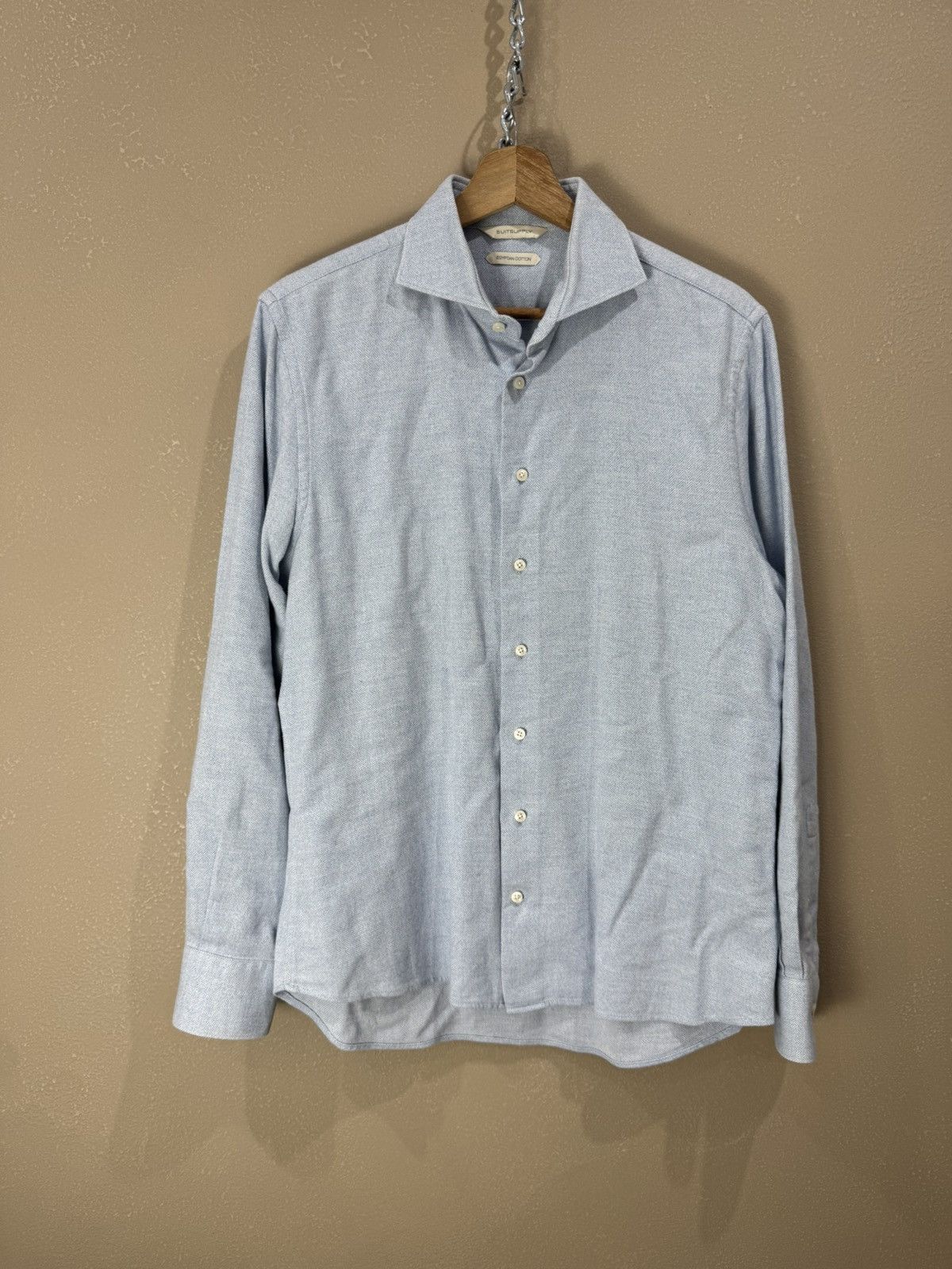 Suitsupply Suitsupply Mens Slim Fit Dress Shirt 16 Blue Egyptian Cotton Size US L / EU 52-54 / 3 - 1 Thumbnail