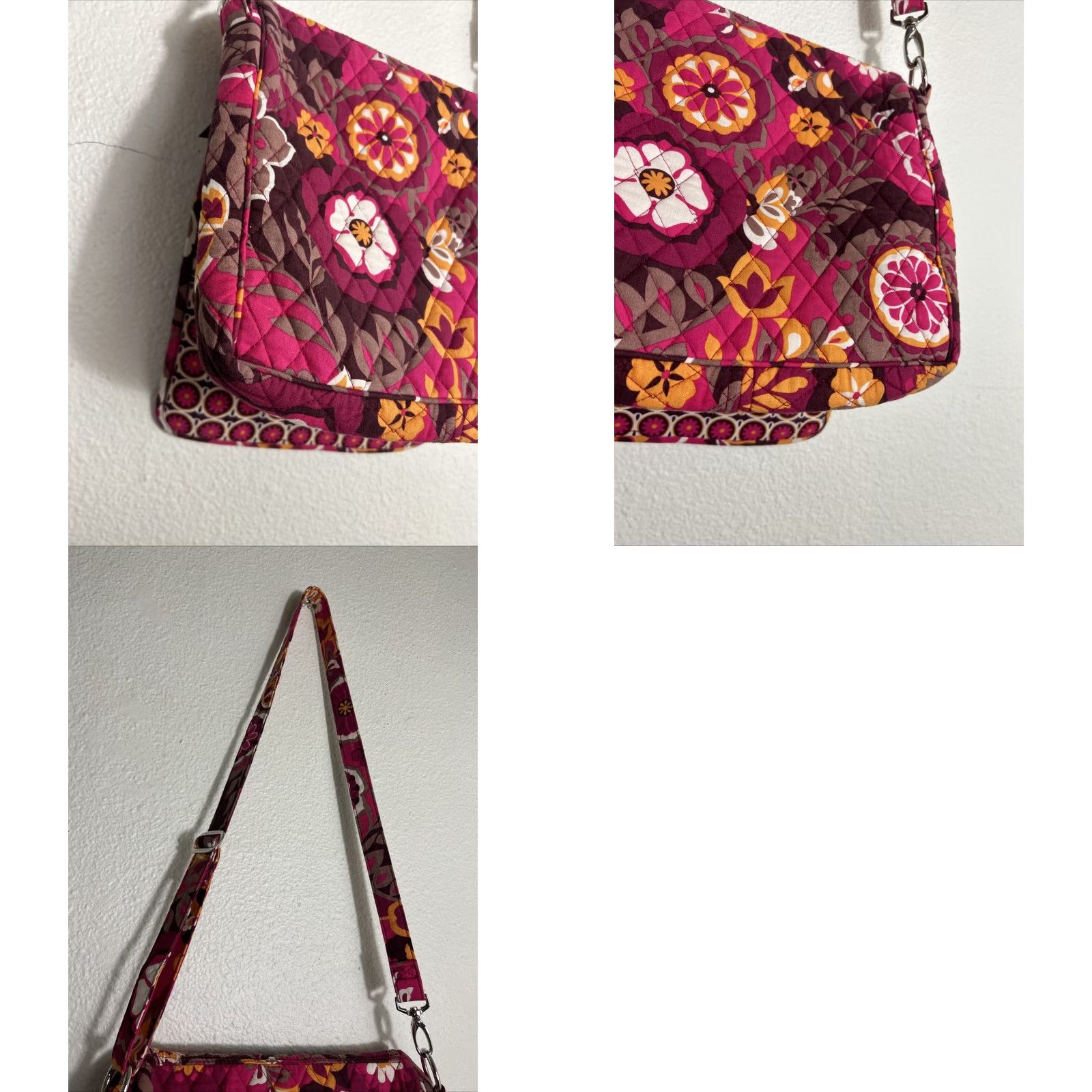 Vintage Vera Bradley Floral Crossbody Bag Magenta Adjustable Strap 11x11x1 Women Crossbody Magenta Floral Cotton 11x11x1 Size ONE SIZE - 10 Thumbnail