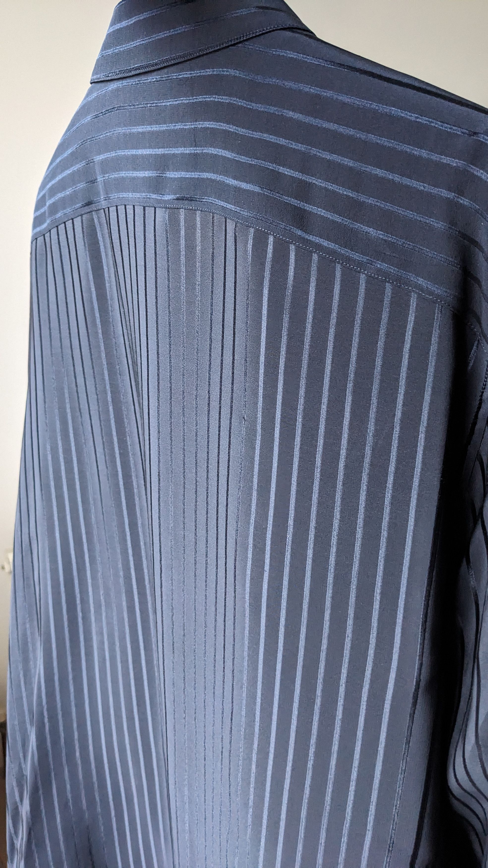 Saint Laurent Paris Saint Laurent Navy Stripe Silk Shirt Size US XL / EU 56 / 4 - 17 Thumbnail