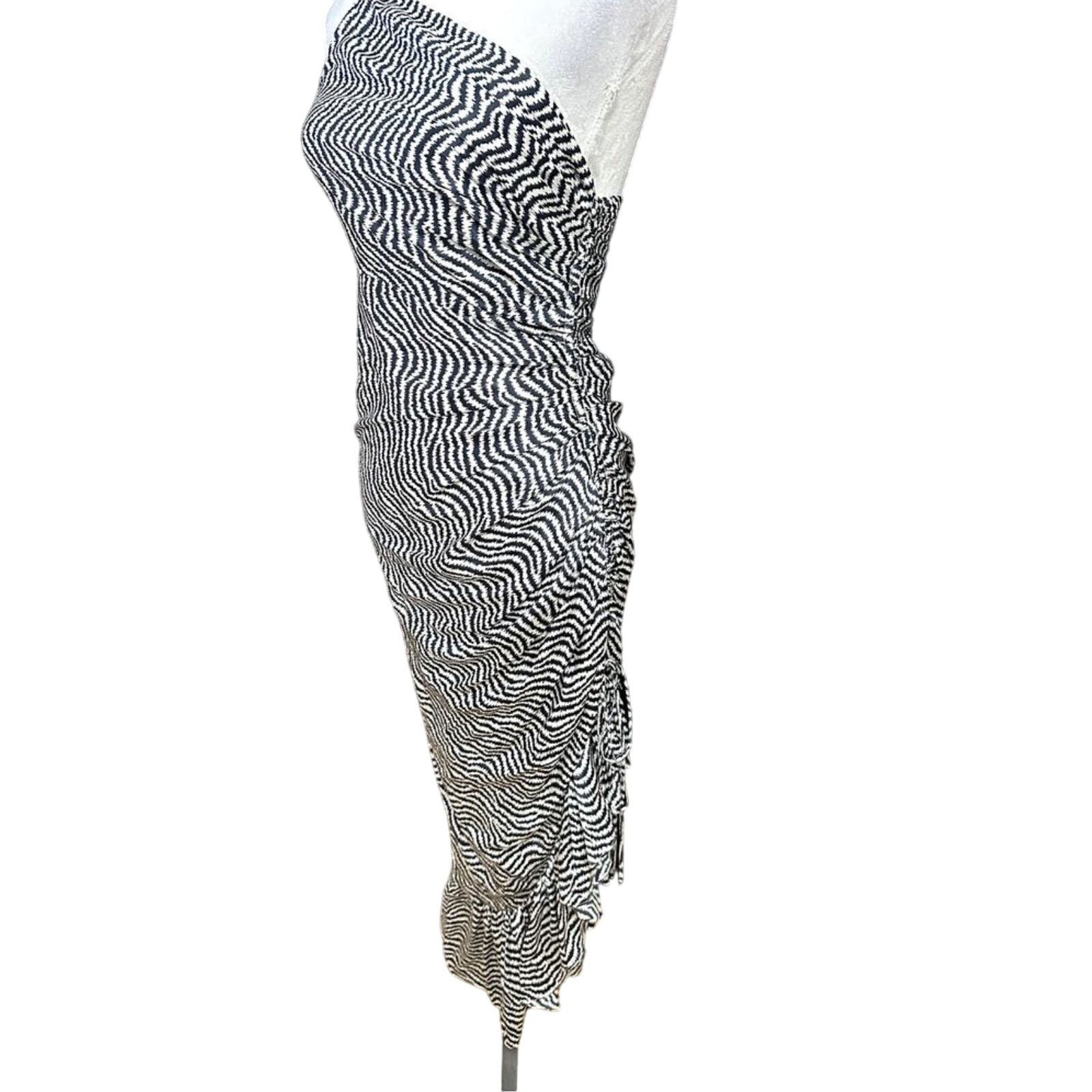 Cinq a Sept Cinq A Sept Midi Dress One Shoulder Silk Black/White 2 NWOT Size XS / US 0-2 / IT 36-38 - 5 Thumbnail