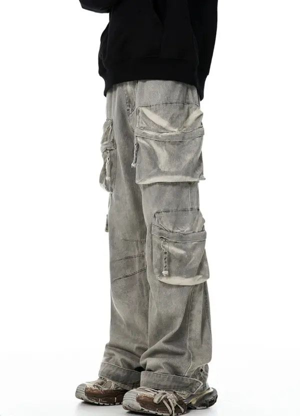 VIBE Retro washed distressed multi-pocket jeans Size US 34 / EU 50 - 3 Thumbnail