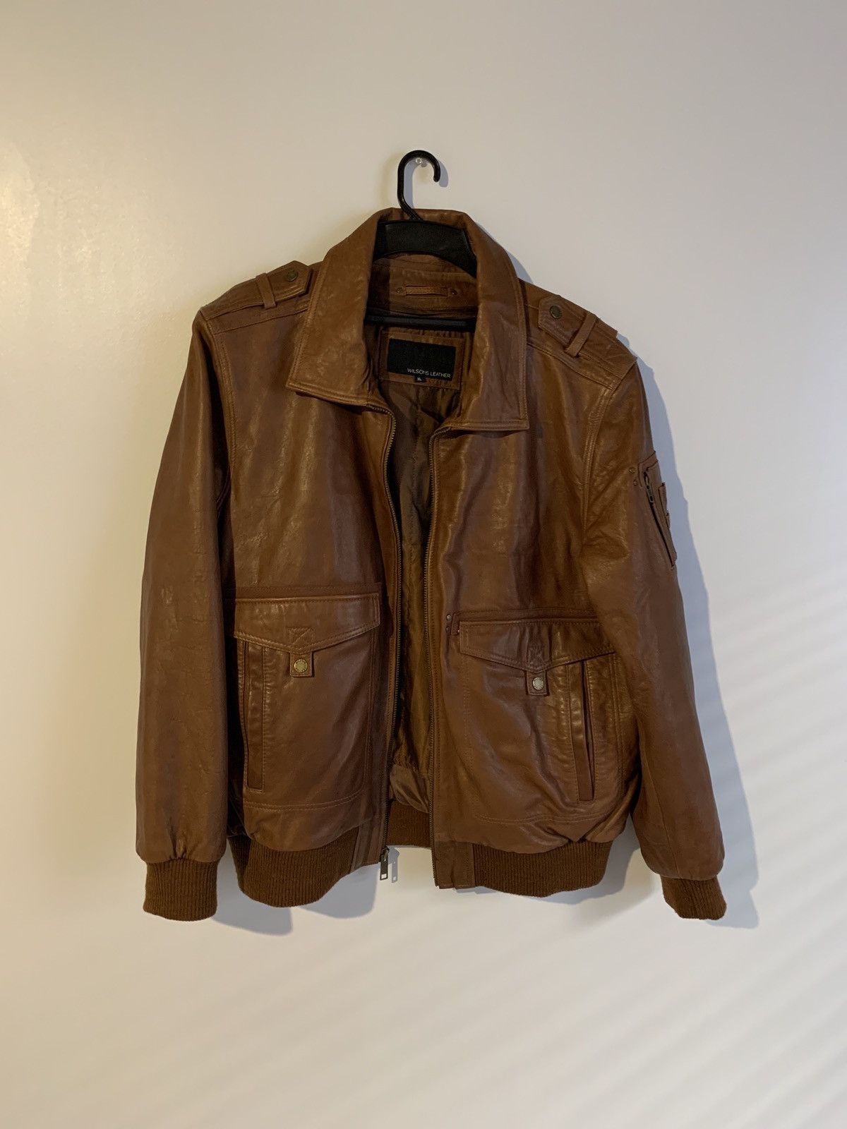 Vintage Brown leather jacket Size US XL / EU 56 / 4 - 1 Thumbnail