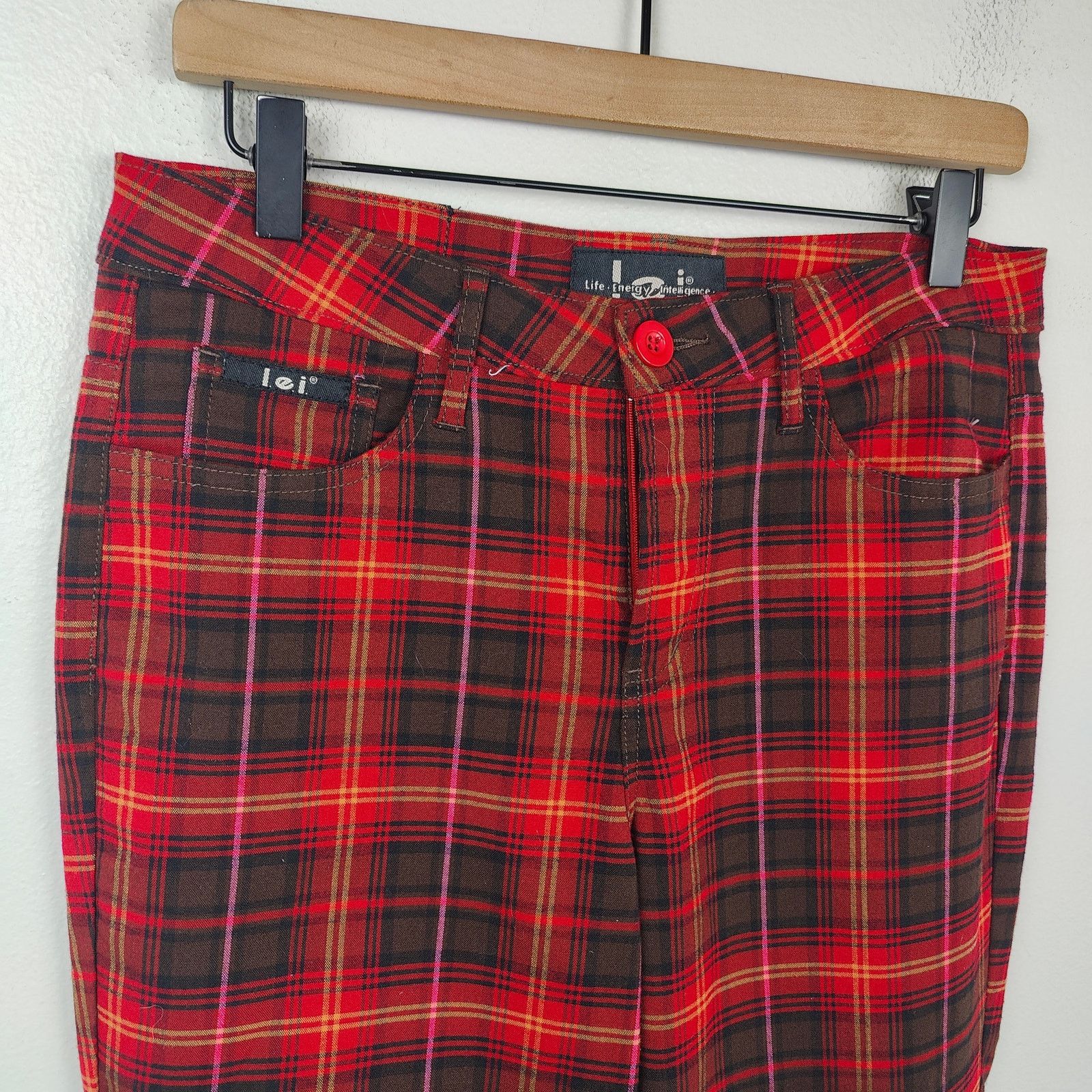 Other Vintage Y2K L.E.I. Plaid Flare Pants Womens 8/9 Red Emo Goth Size 30" / US 8 / IT 44 - 2 Thumbnail