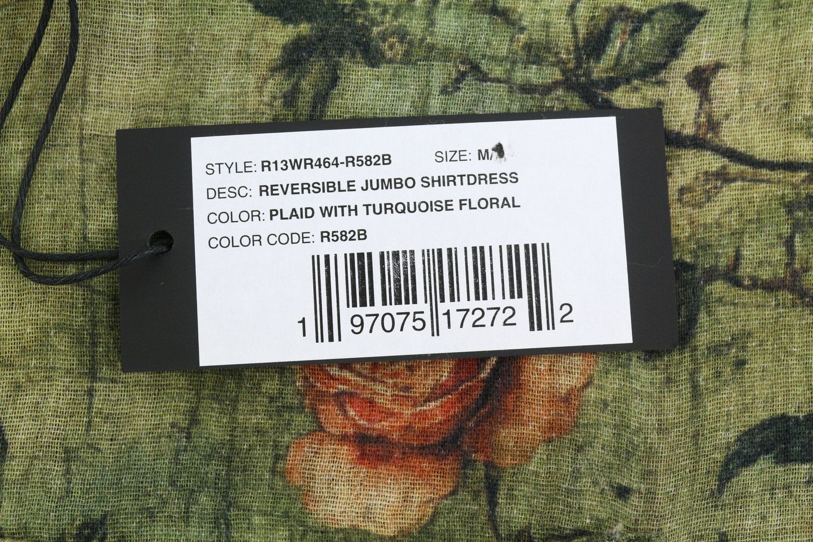 R13 REVERSIBLE JUMBO SHIRTDRESS M/L Turquoise Floral 86780 Size M / US 6-8 / IT 42-44 - 10 Thumbnail