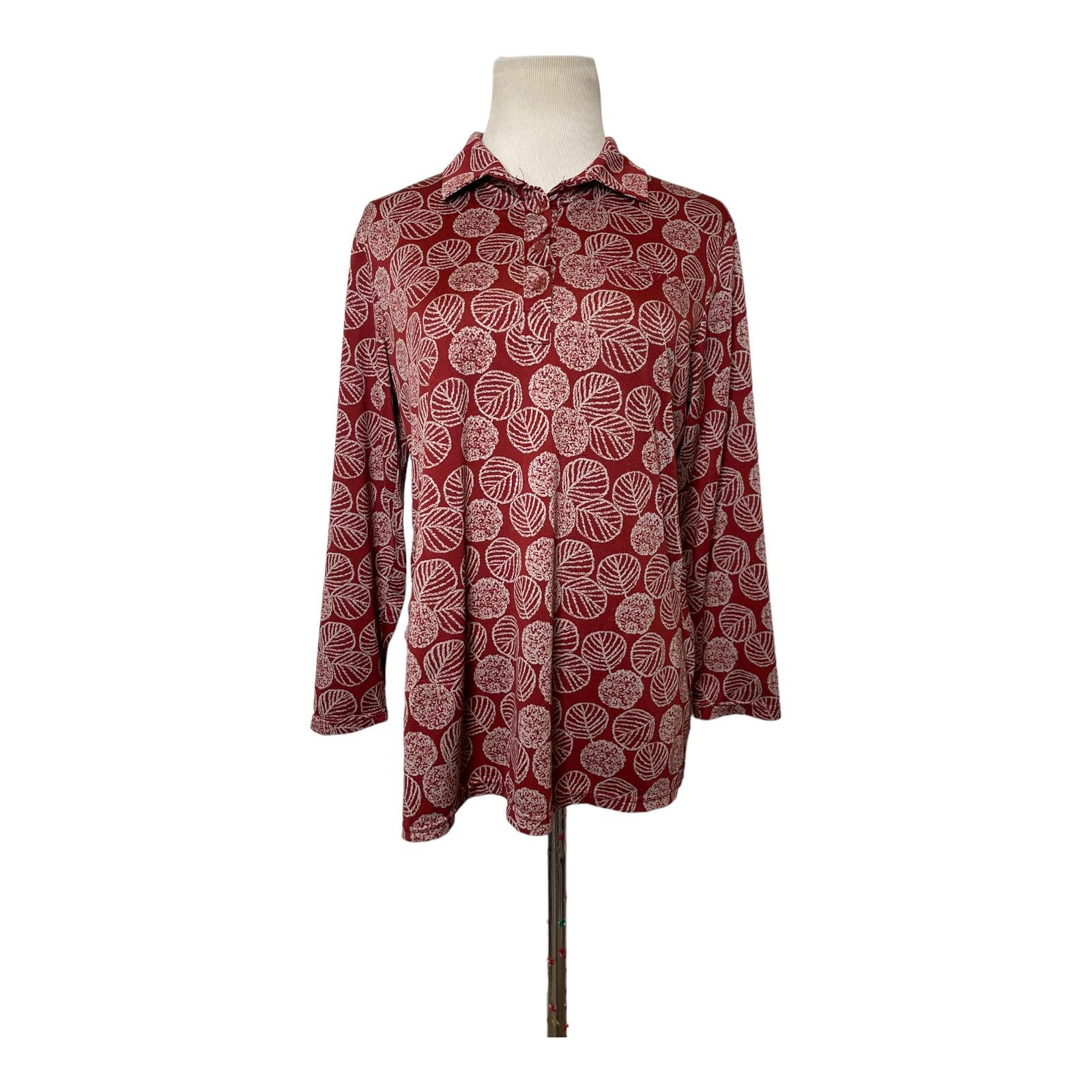 Vintage Vintage 3/4 sleeves leaves print red blouse size XL Size XL / US 12-14 / IT 48-50 - 2 Thumbnail