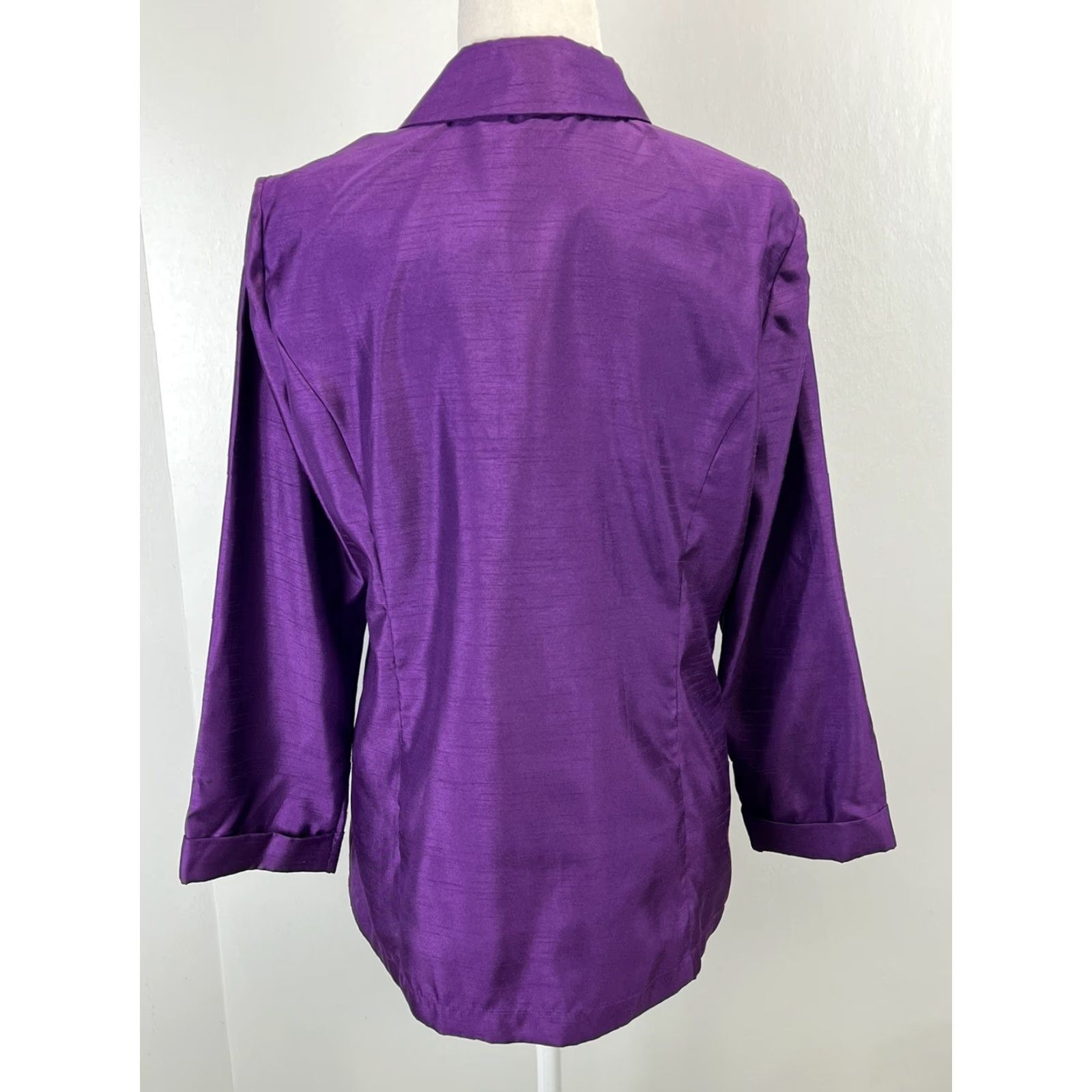 Vintage Additions By Chicos Button Up Shirt Sz 1 US Medium Purple Long Sleeve Sheen Size M / US 6-8 / IT 42-44 - 3 Thumbnail