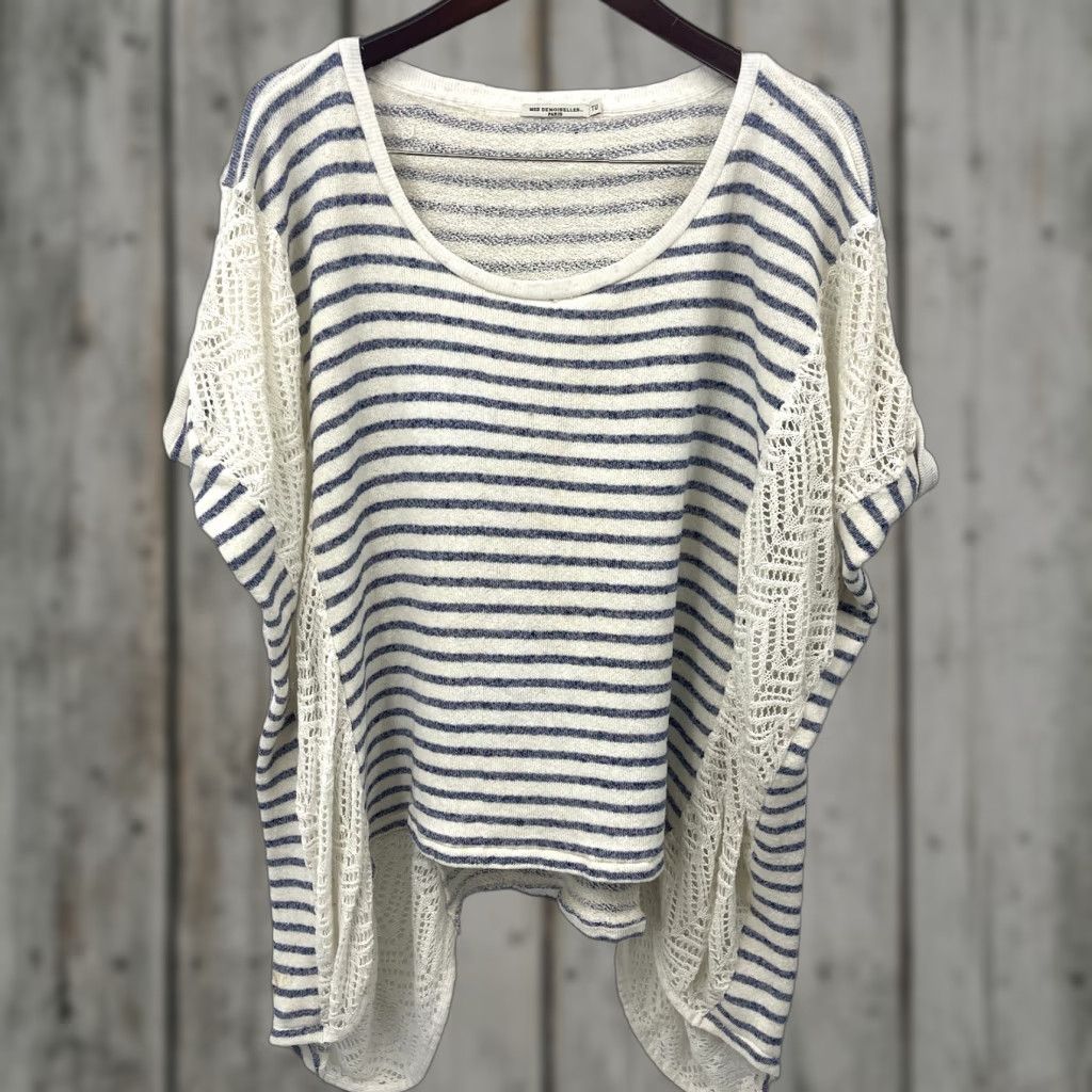 Mes Demoiselles Tunic Top Womens One Size Ivory Boho Bohemian Stripe Dolman Sleeve Round Neck Casual Read Tunic Size One Size Womens iconic brand