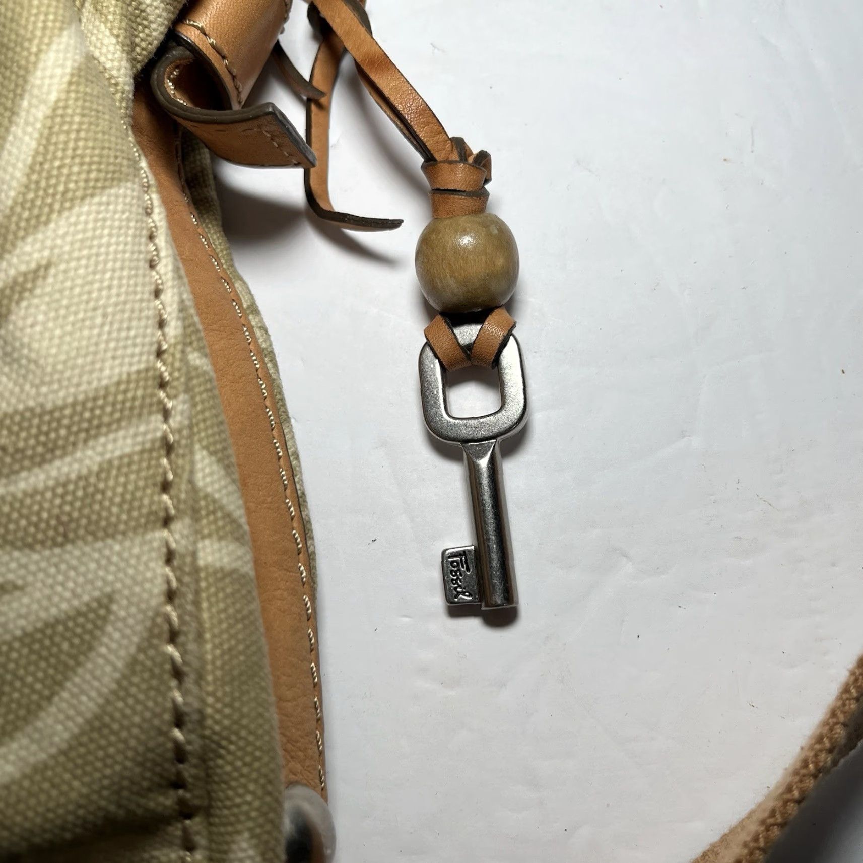 Fossil Fossil Key Purse Satchel Bag Large Canvas Tote Tan Floral Bohemian With Strap - Fossil Satchel Bag, Bohemian Floral Canvas Tote, Key Purse, Tan Strap Size ONE SIZE - 5 Thumbnail