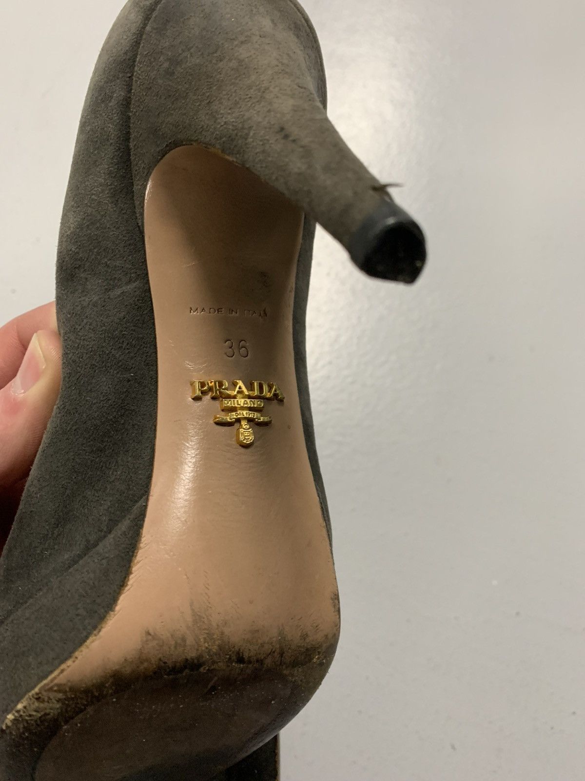 Prada Prada Olive Grey Suede Pumps - Size 36 US 6 Size US 6 / IT 36 - 7 Thumbnail