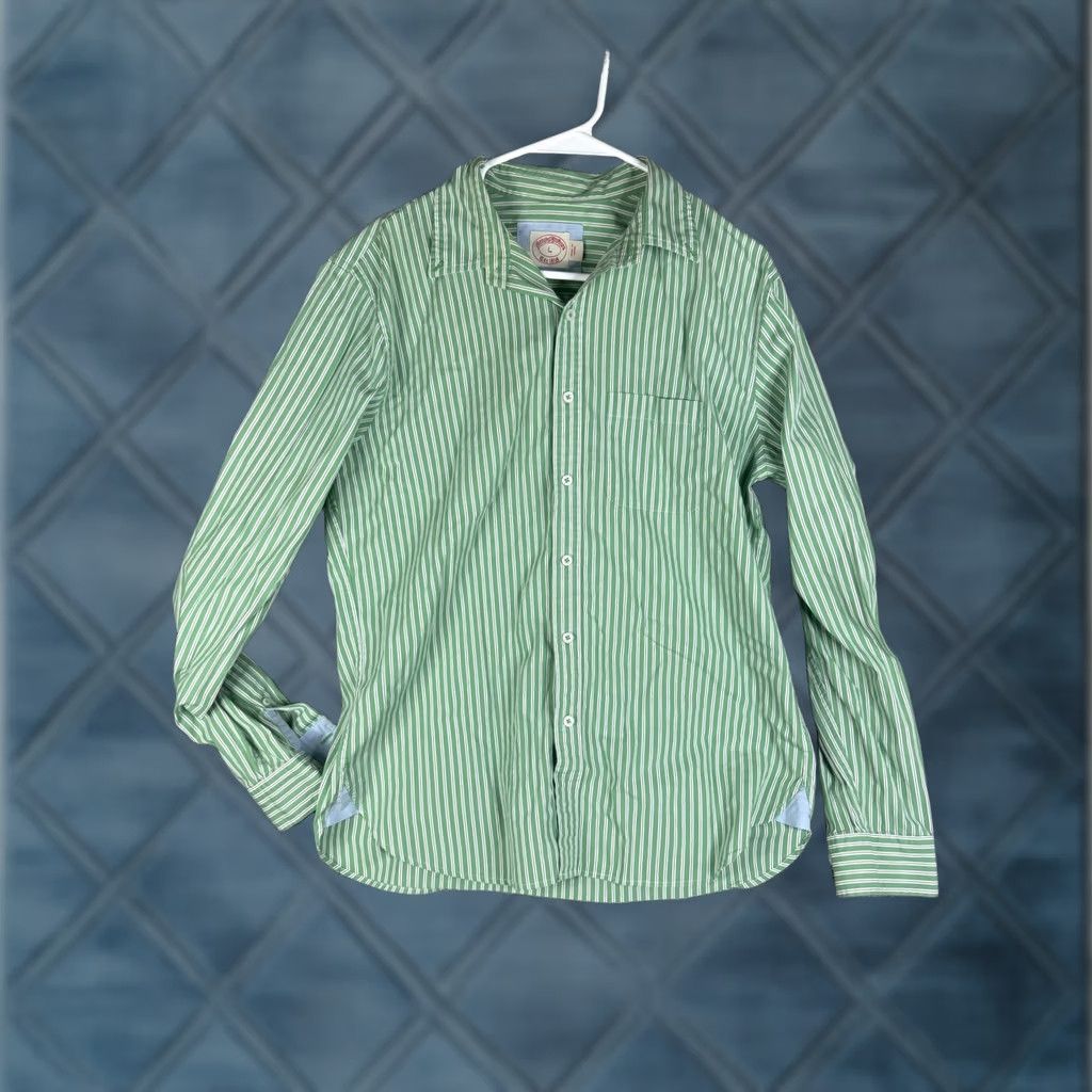 Brooks Brothers Brooks Brothers Shirt Mens Large Green White Stripe Button Front Cotton Size US L / EU 52-54 / 3 - 1 Thumbnail