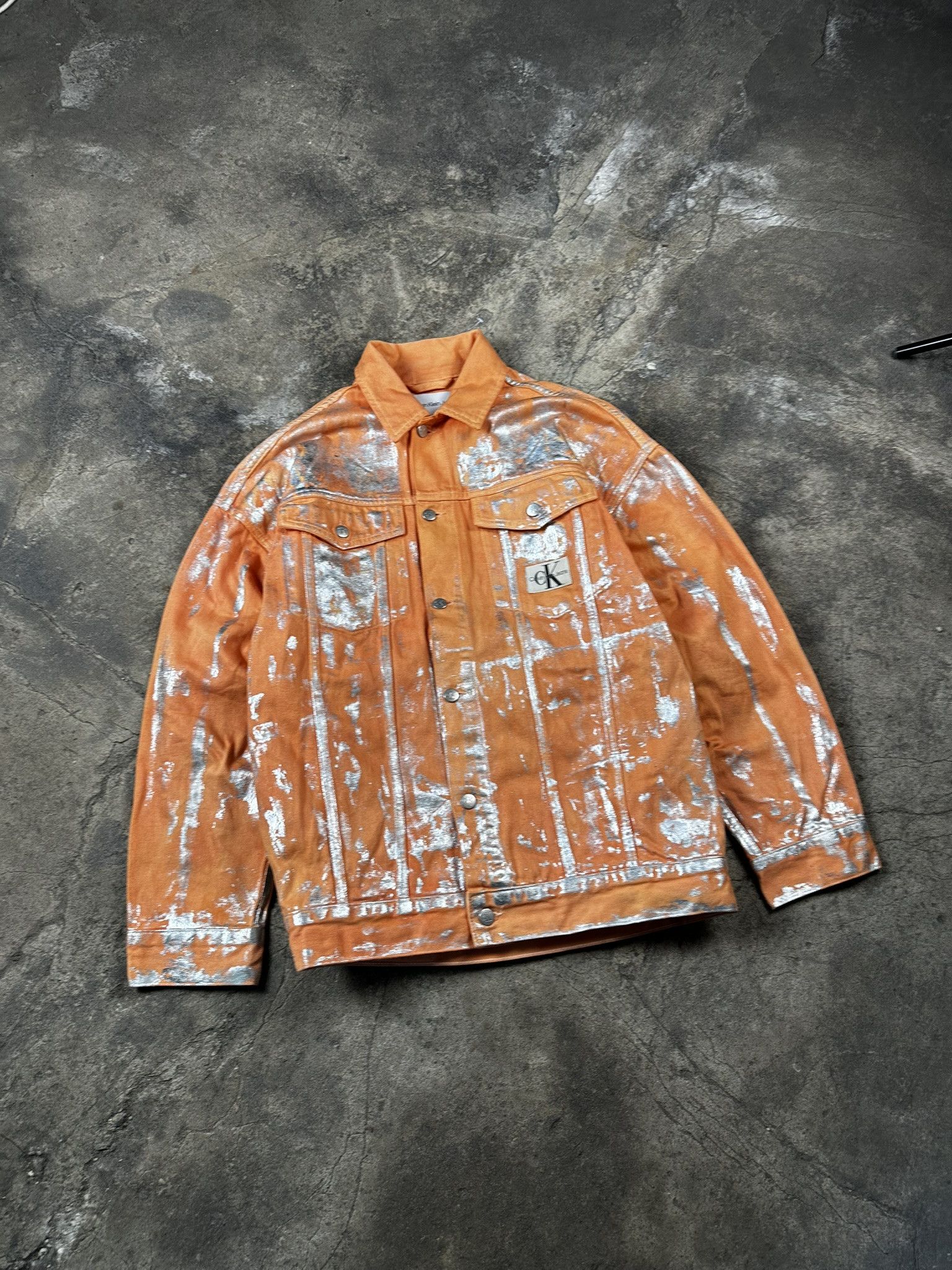 Calvin Klein Waxed Denim Paint Trucker Jacket