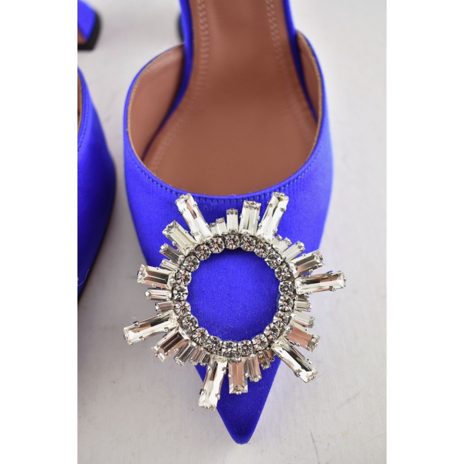 Amina Muaddi Amina Muaddi 95 Begum Sling Blue Satin Crystal Slingback Size US 9 / IT 39 - 10 Thumbnail
