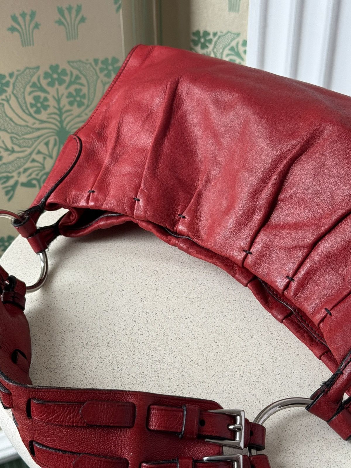 Prada Vintage Prada Logo Red Soft Leather Shoulder Bag Size ONE SIZE - 9 Thumbnail