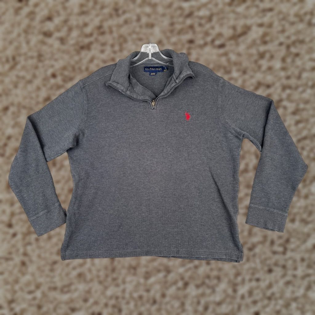 Vintage US Polo Assn Sweater Men L Gray 1/4 Zip Mock Neck 100% Cotton Knit Pullover Regular Size L Mens Size US L / EU 52-54 / 3 - 1 Thumbnail