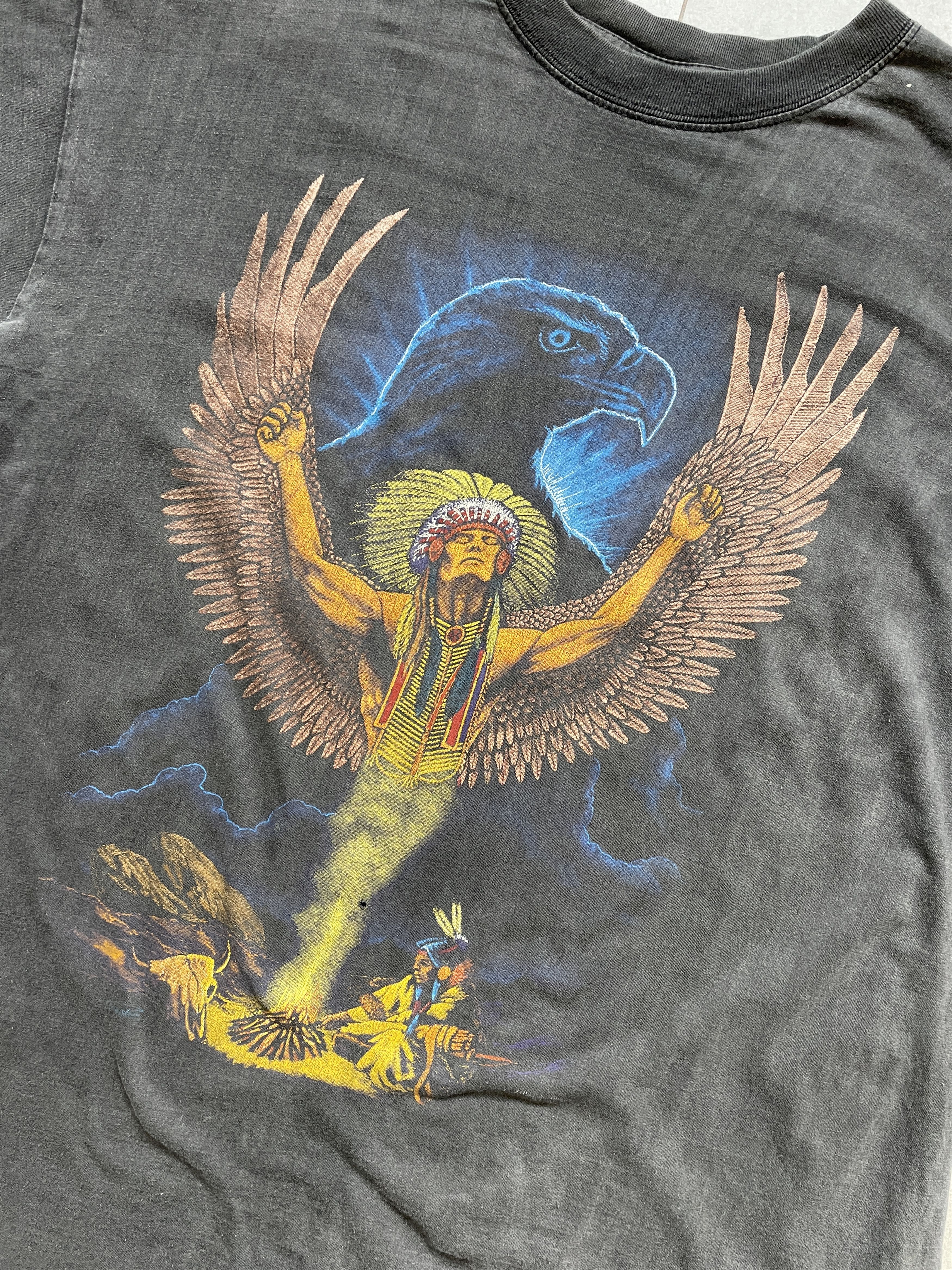 Other VINTAGE 90S NATIVE AMERICAN EAGLE WASHED BLACK TEE Size US XL / EU 56 / 4 - 2 Thumbnail